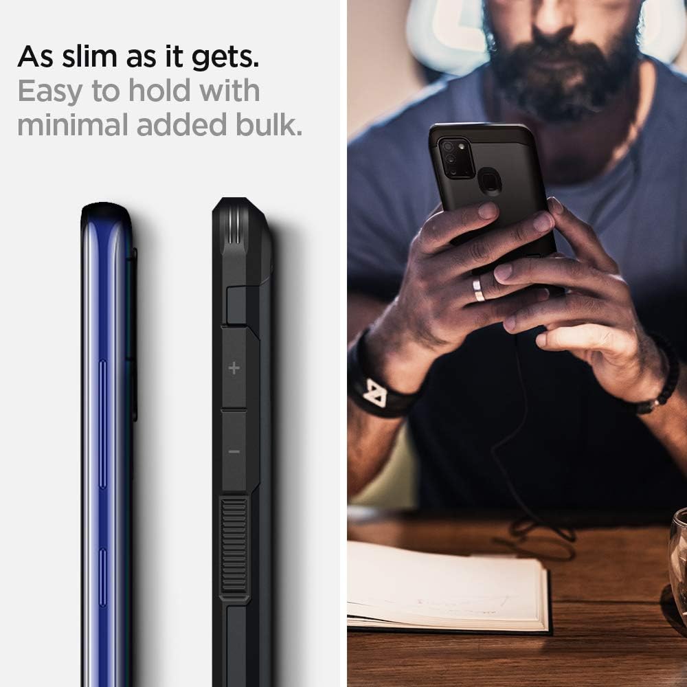 spigen Tough Armor TPU & Polycarbonate Back Case with Stand for SAMSUNG Galaxy A21s (Wireless Charging Compatible, Metal Slate)_7