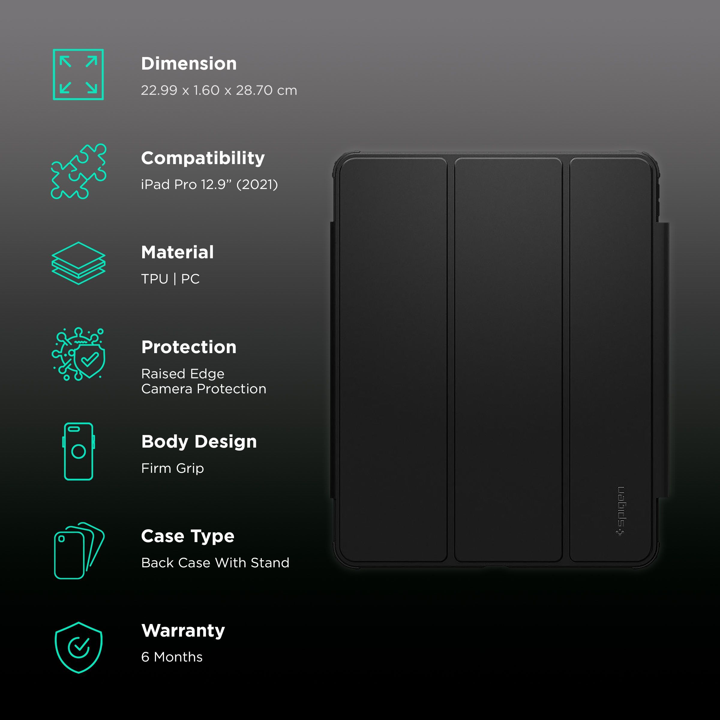 spigen Ultra Hybrid Pro Polycarbonate & TPU Back Case with Stand for Apple iPad Pro 11 inch M4 (2024)/12.9 Inch (Air Cushion Technology, Black)_2