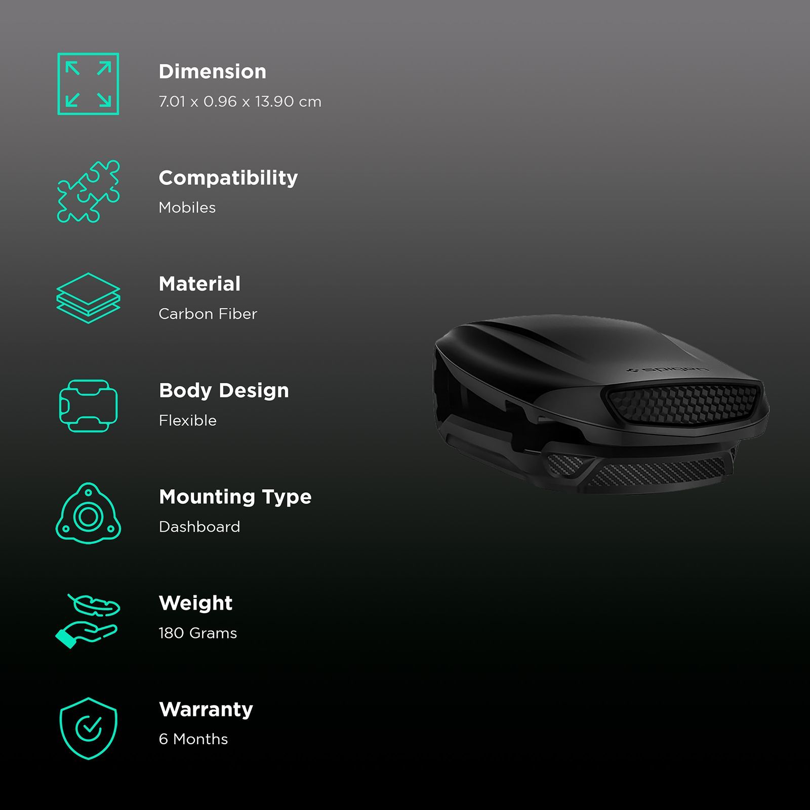 spigen Dashboard Mobile Holder (2 Viewing Angles, 000CG21772, Black)_3