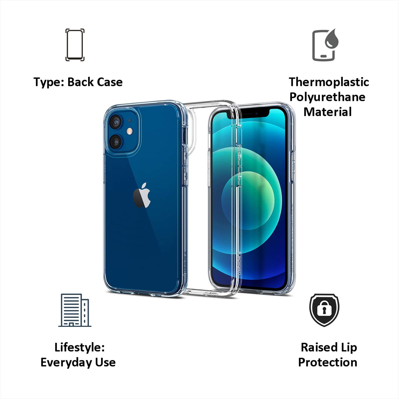 spigen Crystal Hybrid TPU Back Cover for Apple iPhone 12 Mini (Raised Lip Protection, Clear)_9