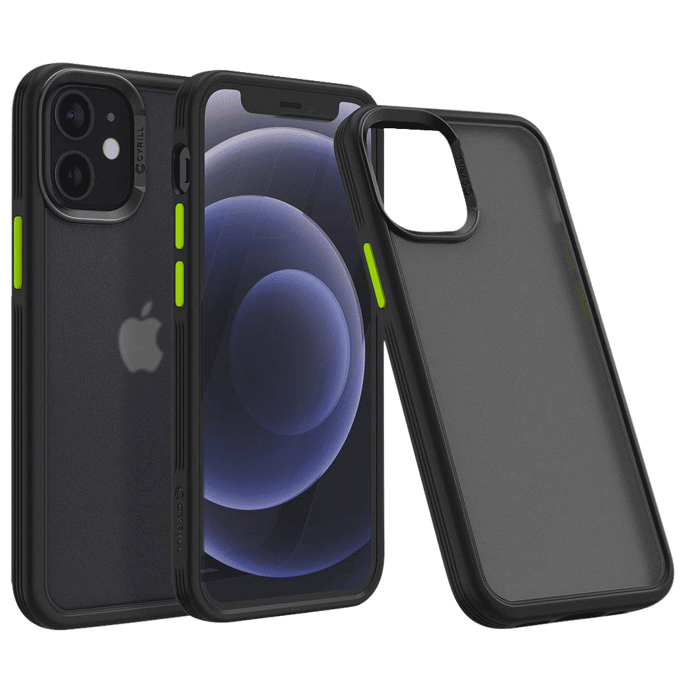 spigen Cyrill Color Brick Hard TPU & Polycarbonate Back Cover for Apple iPhone 12 Mini (Supports Wireless Charging, Black)_7