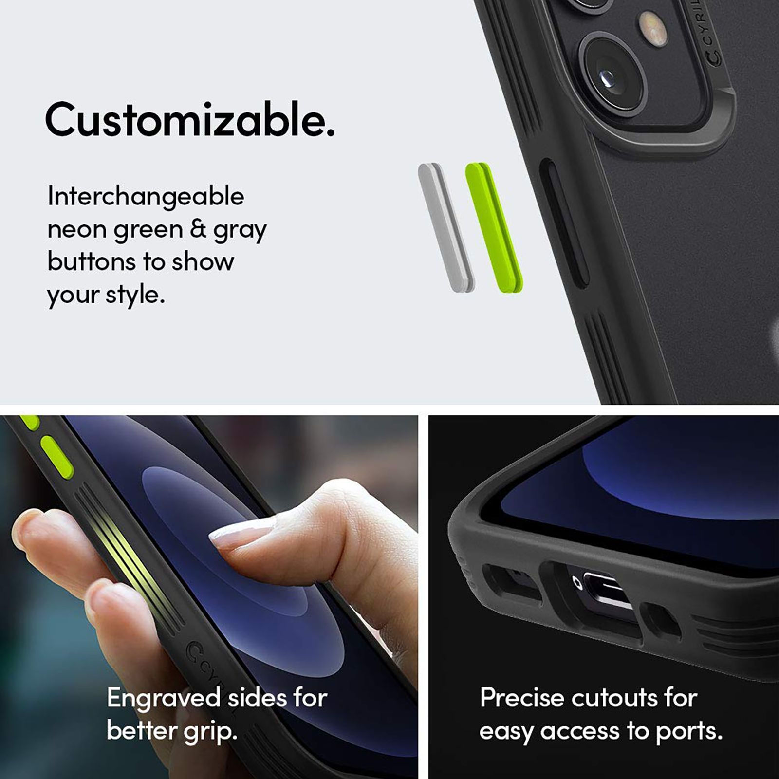 spigen Cyrill Color Brick Hard TPU & Polycarbonate Back Cover for Apple iPhone 12 Mini (Supports Wireless Charging, Black)_8