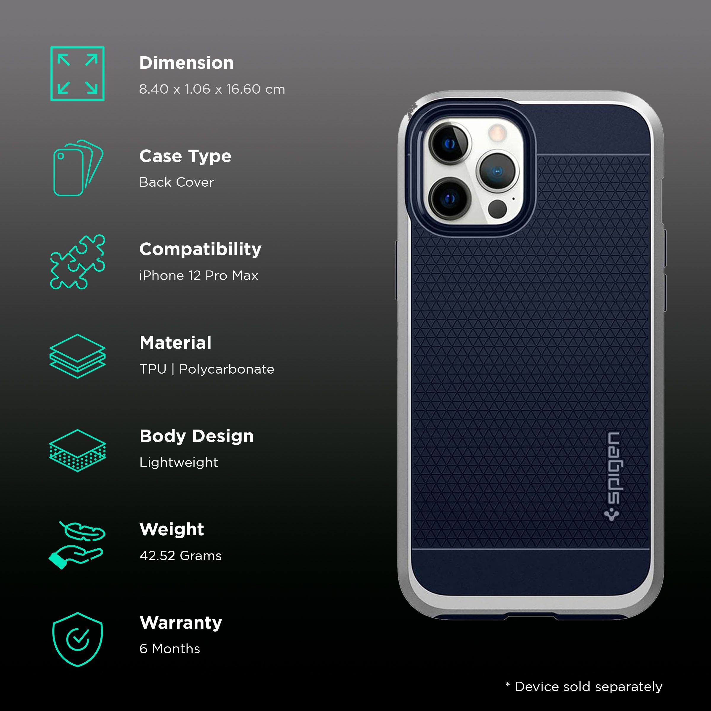 spigen Neo Hybrid TPU & PC Back Case For iPhone 12 Pro Max (Form-Fitted Construction, ACS02249, Satin Silver) spigen Neo Hybrid TPU & PC Back Case For iPhone 12 Pro Max (Form-Fitted Construction, ACS02249, Satin Silver)_2