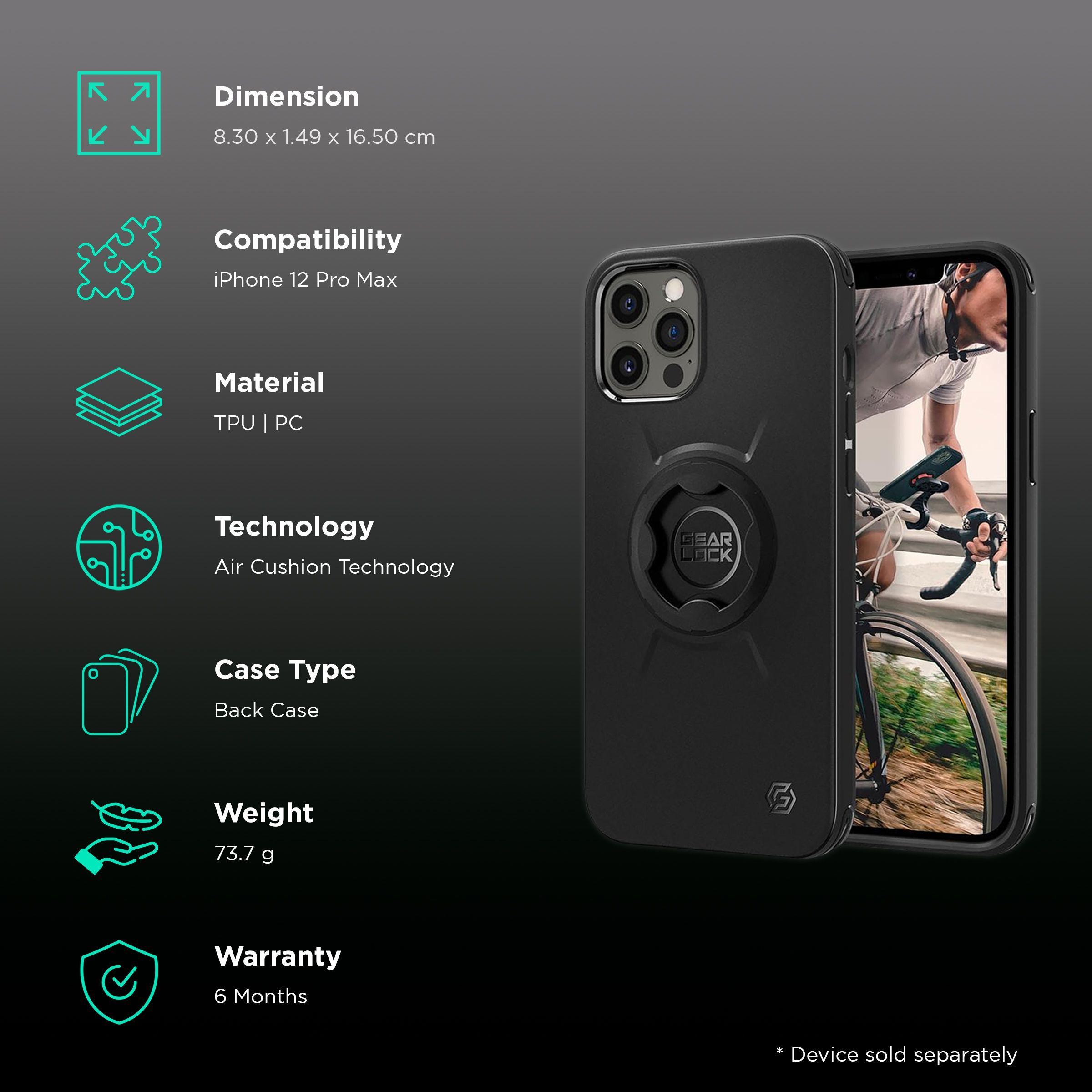 spigen Gearlock TPU & Polycarbonate Bike Mount Case for Apple iPhone 12 Pro Max (Air Cushion Technology, Black)_2