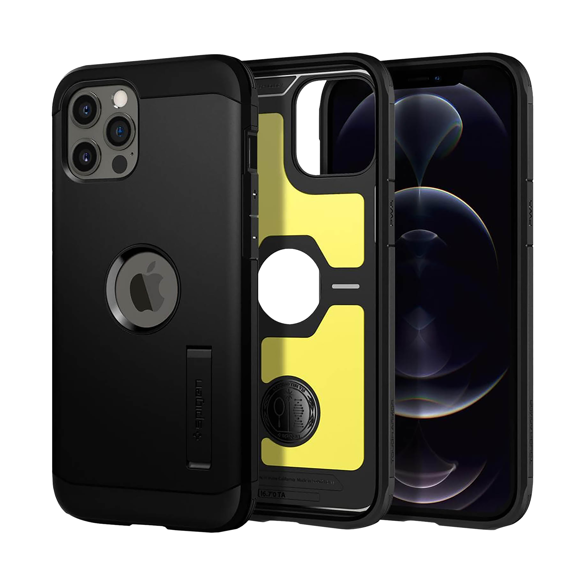 spigen Tough Armor TPU & Polycarbonate Back Case with Stand for Apple iPhone 12 Pro Max (Wireless Charging Compatible, Black)_1