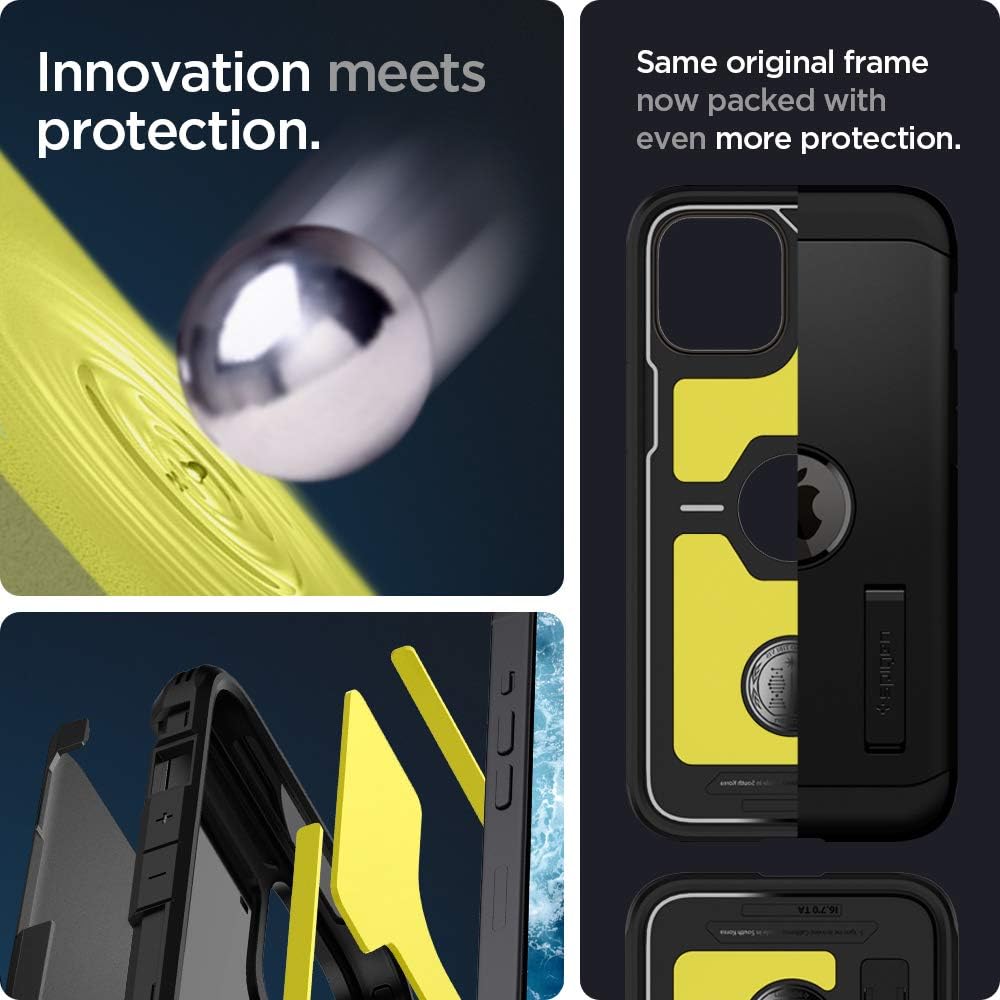 spigen Tough Armor TPU & Polycarbonate Back Case with Stand for Apple iPhone 12 Pro Max (Wireless Charging Compatible, Black)_10