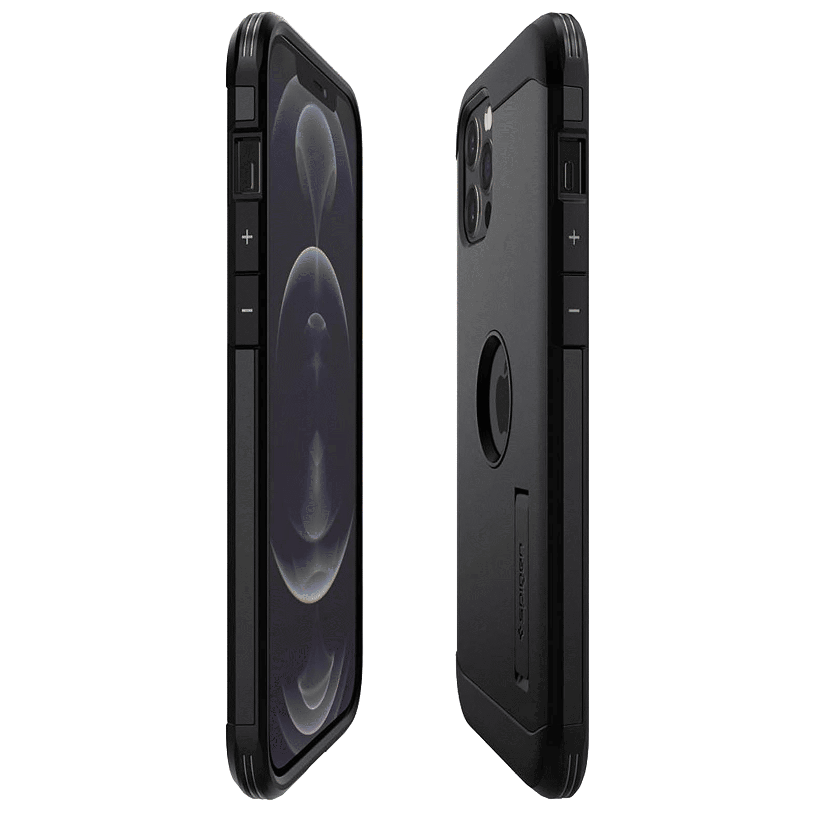 spigen Tough Armor TPU & Polycarbonate Back Case with Stand for Apple iPhone 12 Pro Max (Wireless Charging Compatible, Black)_13