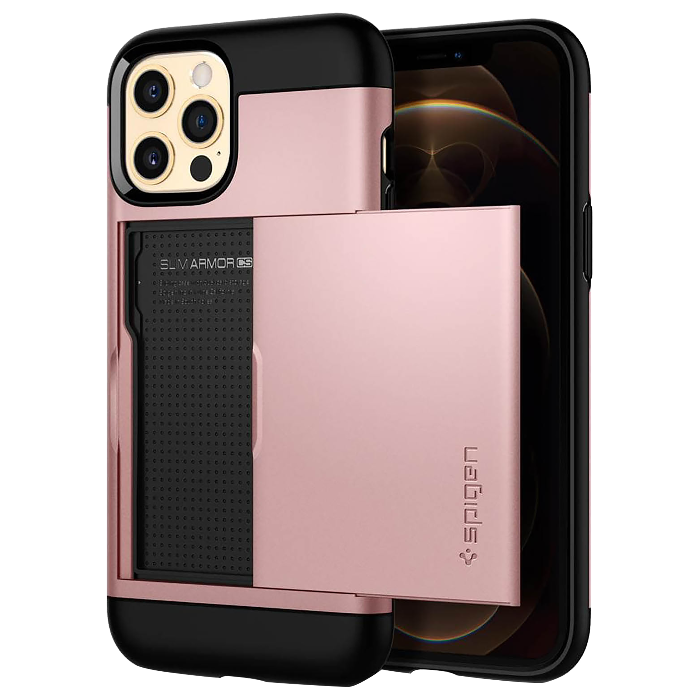 spigen Slim Armor CS Polycarbonate & TPU Back Cover For Apple iPhone 12 Pro Max (Supports Wireless Charging, Rose Gold)_17