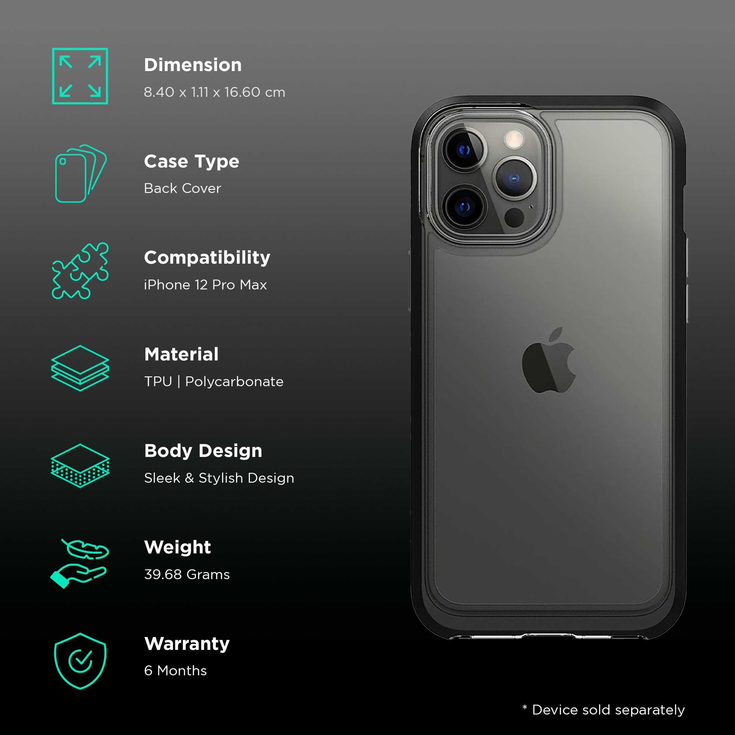 spigen Neo Hybrid Crystal TPU & PC Back Case For iPhone 12 Pro Max (Hybrid Structure, ACS01622, Black) spigen Neo Hybrid Crystal TPU & PC Back Case For iPhone 12 Pro Max (Hybrid Structure, ACS01622, Black)_2