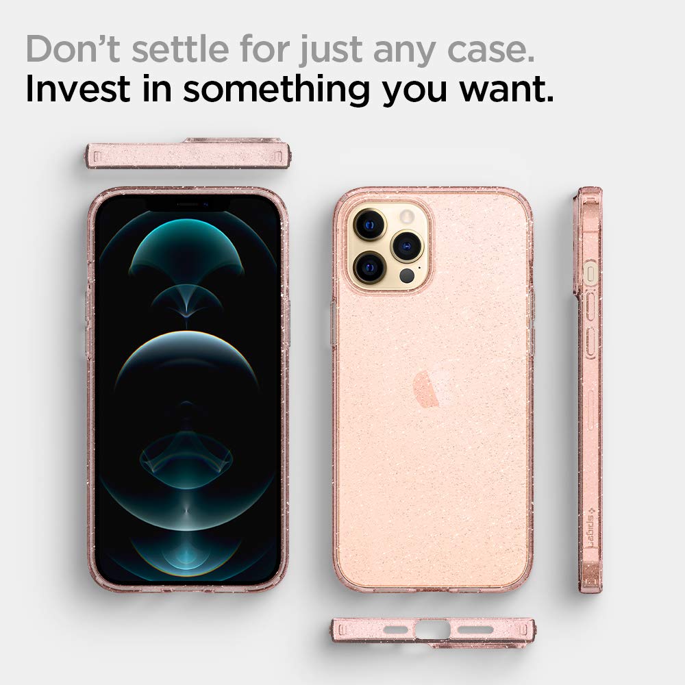 spigen Liquid Crystal Glitter TPU Back Cover for Apple iPhone 12 Pro Max (Wireless Charging Compatible, Rose Quartz)_4