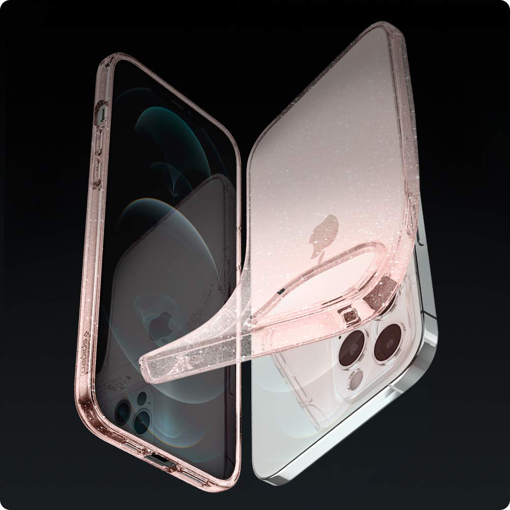 spigen Liquid Crystal Glitter TPU Back Cover for Apple iPhone 12 Pro Max (Wireless Charging Compatible, Rose Quartz)_6