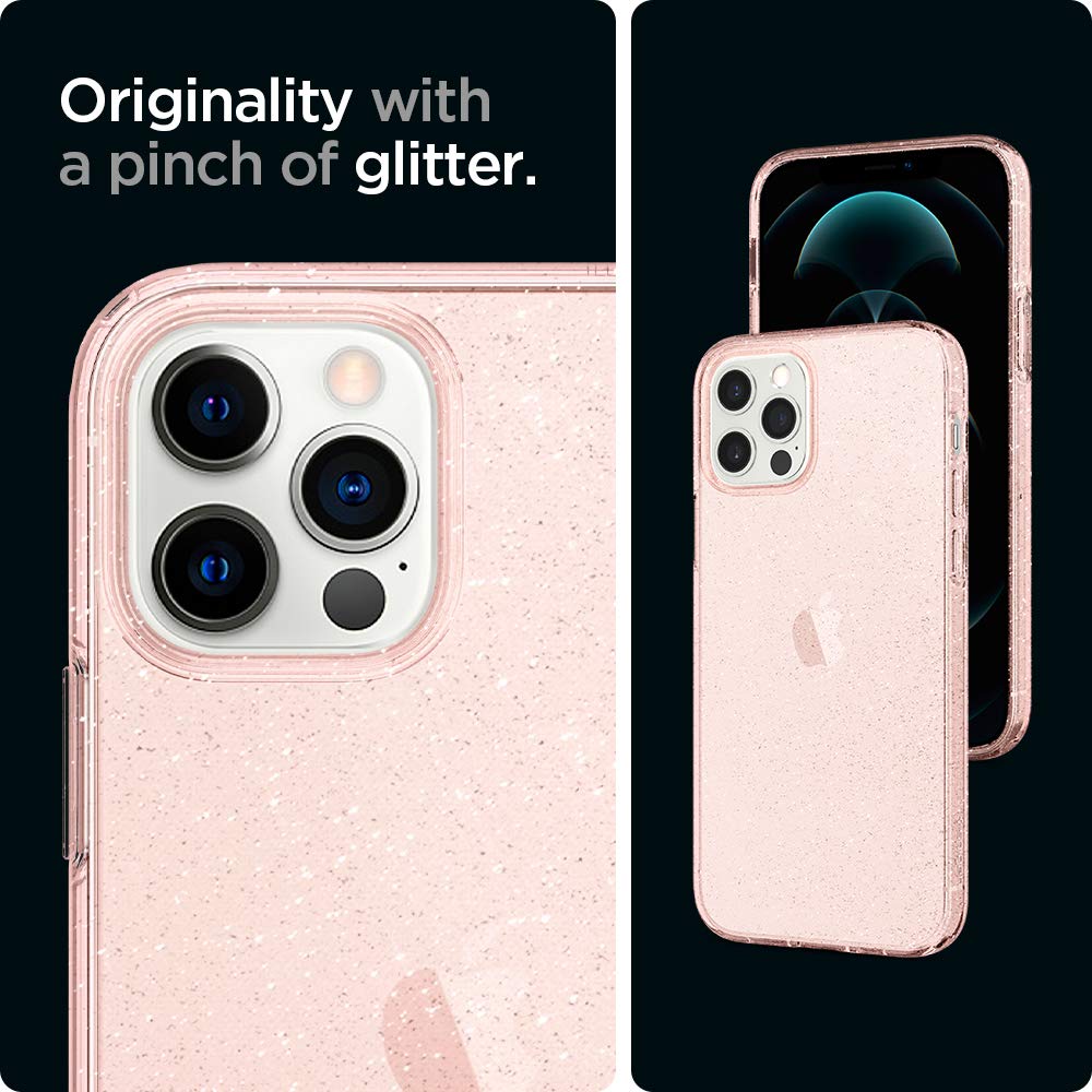 spigen Liquid Crystal Glitter TPU Back Cover for Apple iPhone 12 Pro Max (Wireless Charging Compatible, Rose Quartz)_7