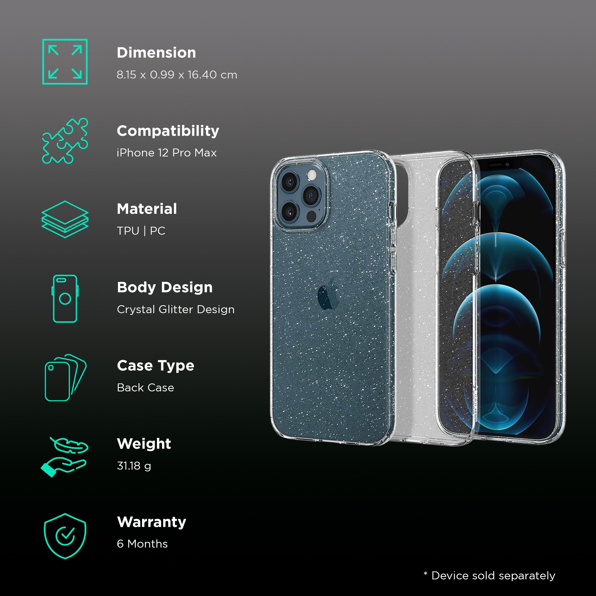 spigen Liquid Crystal Glitter TPU Back Cover for Apple iPhone 12 Pro Max (Wireless Charging Compatible, Crystal Quartz)_2