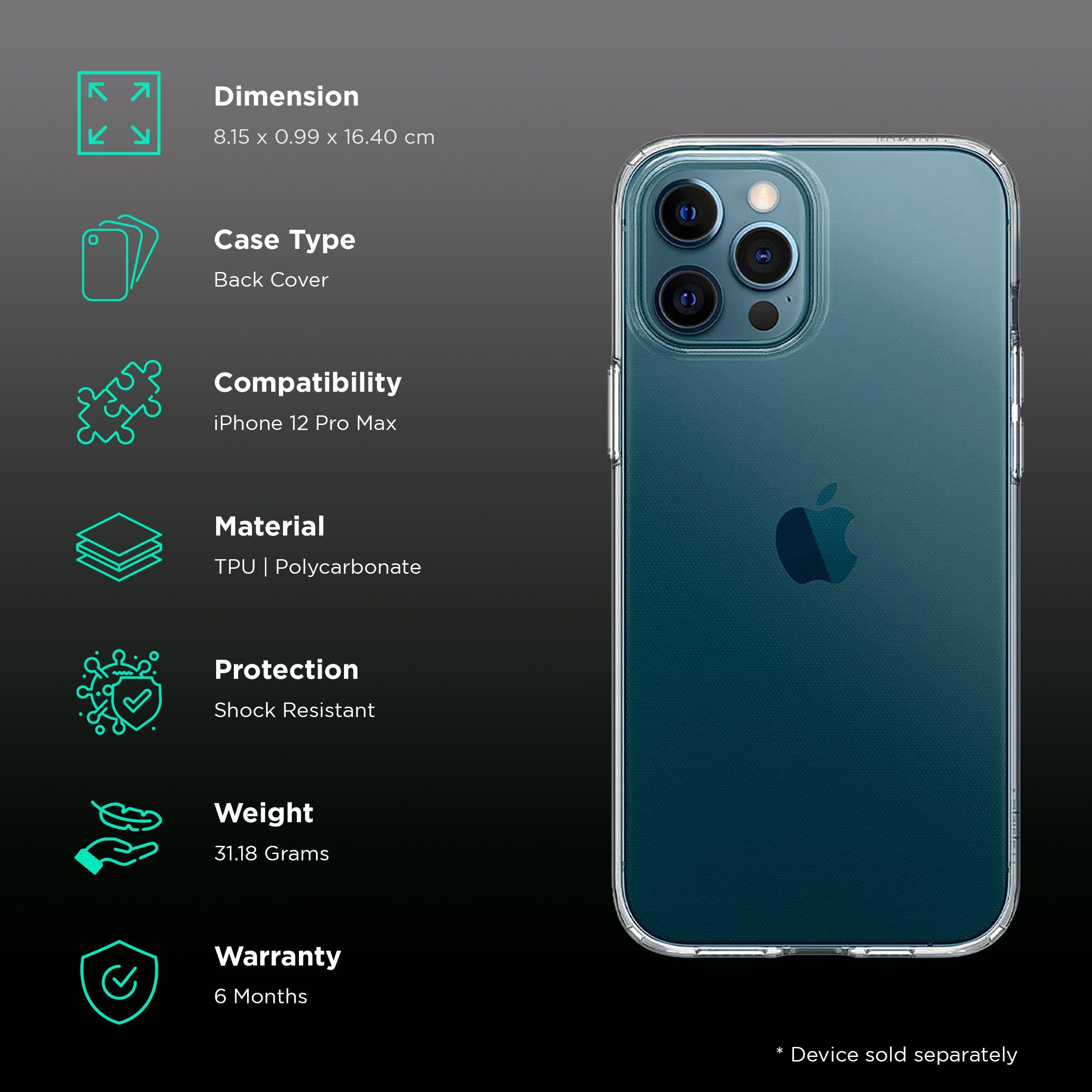 spigen Liquid Crystal Soft TPU & Polycarbonate Back Cover for Apple iPhone 12 Pro Max (Wireless Charging Compatible, Crystal Clear)_2