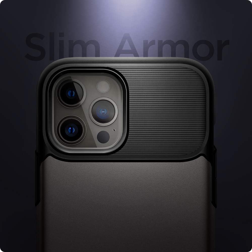 spigen Slim Armor Polycarbonate Thermoplastic Polyurethane Back Case with Stand for Apple iPhone 12 Pro Max (Air Cushion Technology, ACS01480, Gun Metal)_10