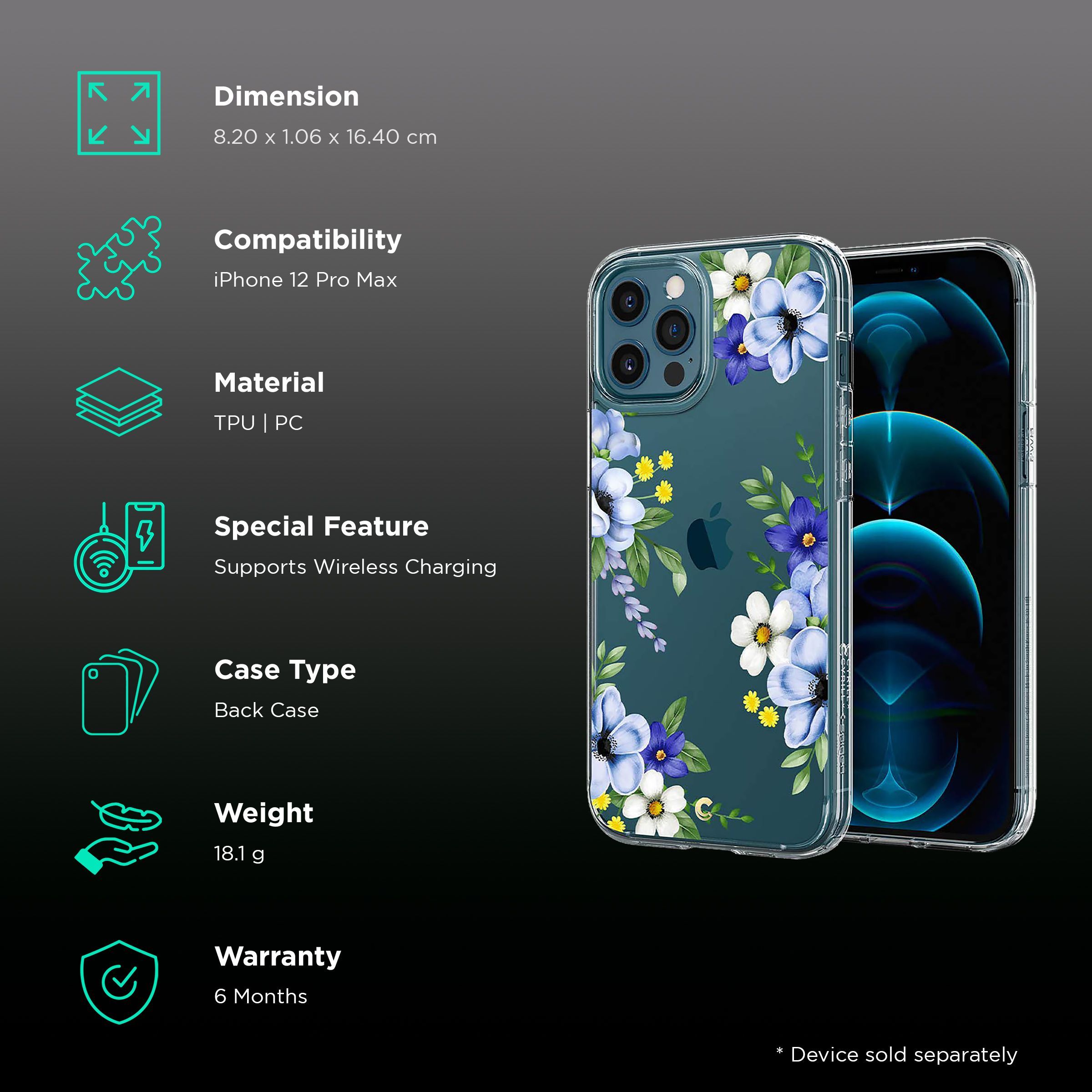 spigen Cecile TPU & Polycarbonate Back Cover for Apple iPhone 12 Pro Max (Wireless Charging Compatible, Midnight Bloom)_2