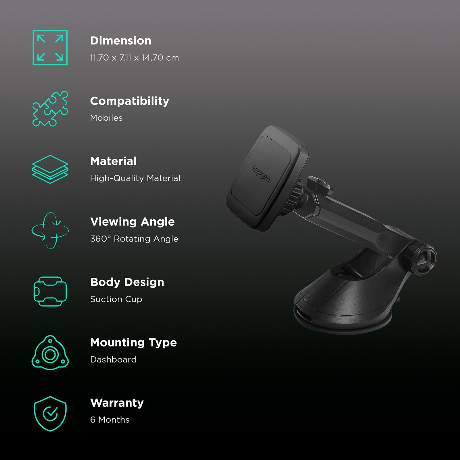 Spigen Car Mount Holder for Mobile (Neodymium Magnet, Black)_3