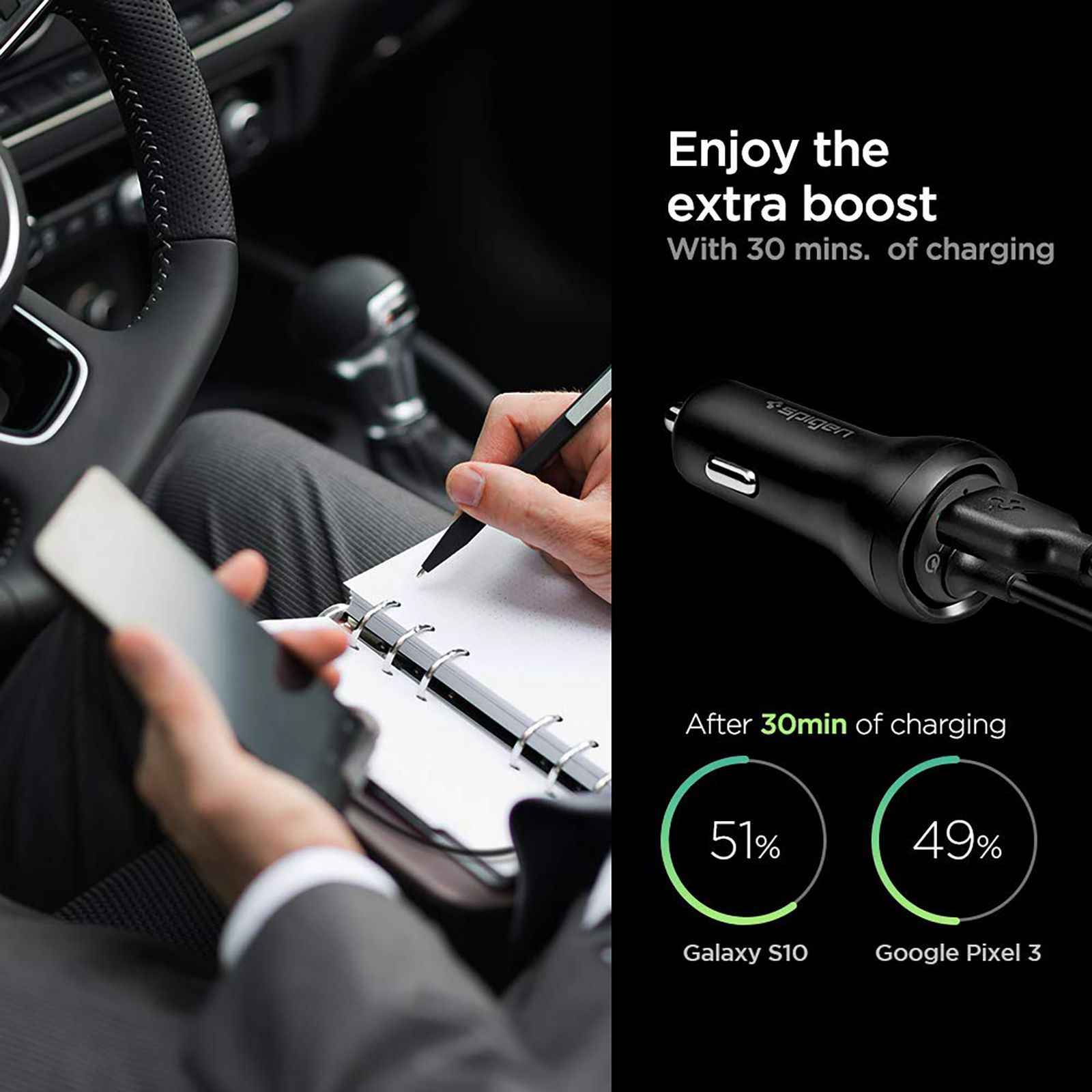 spigen 36 Watts 2 USB Ports Car Charging Adapter (Ip Technology, 000CP25596, Black) spigen 36 Watts 2 USB Ports Car Charging Adapter (Ip Technology, 000CP25596, Black)_8