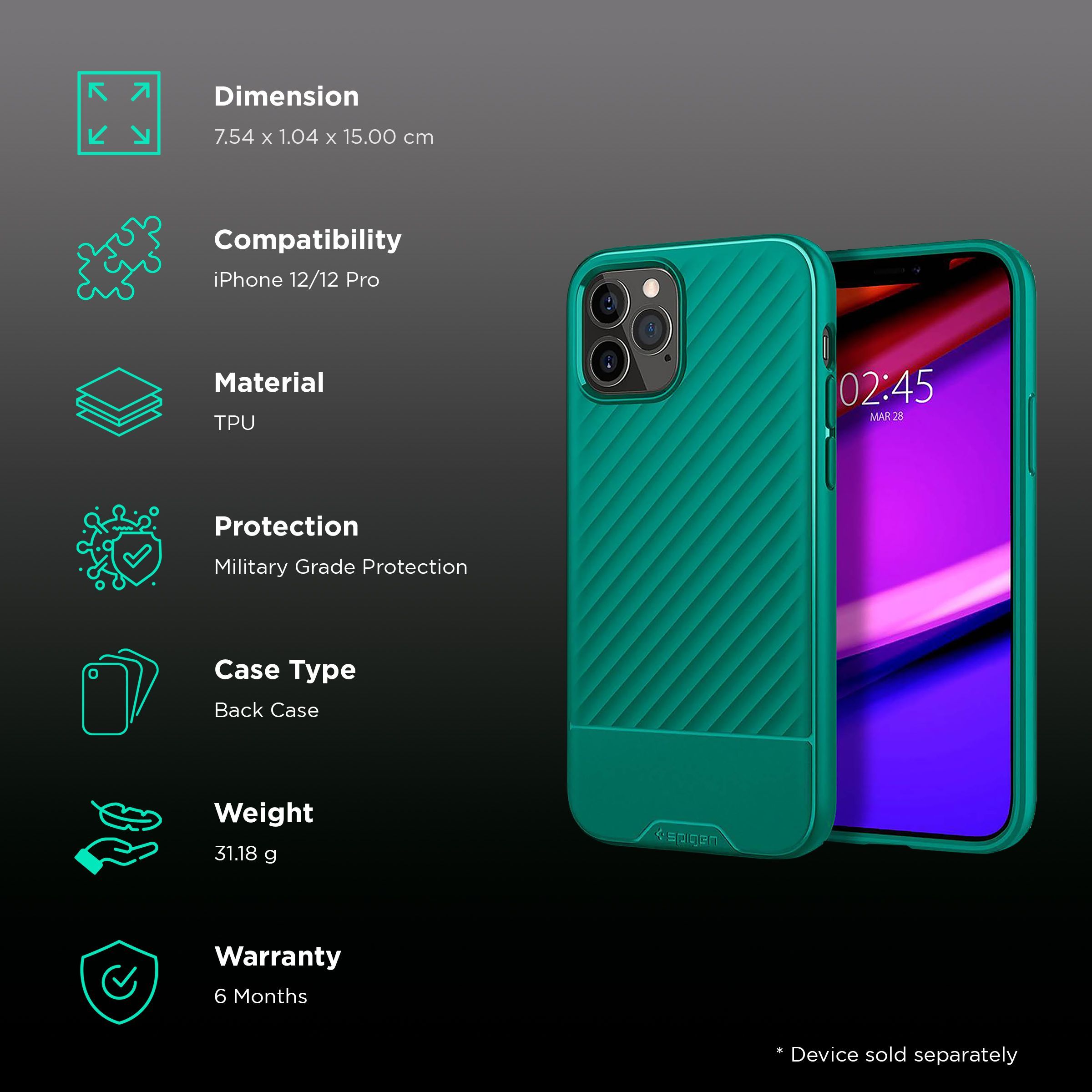 spigen Core Armor TPU Back Cover for Apple iPhone 12, 12 Pro (Air Cushion Technology, Mint)_2