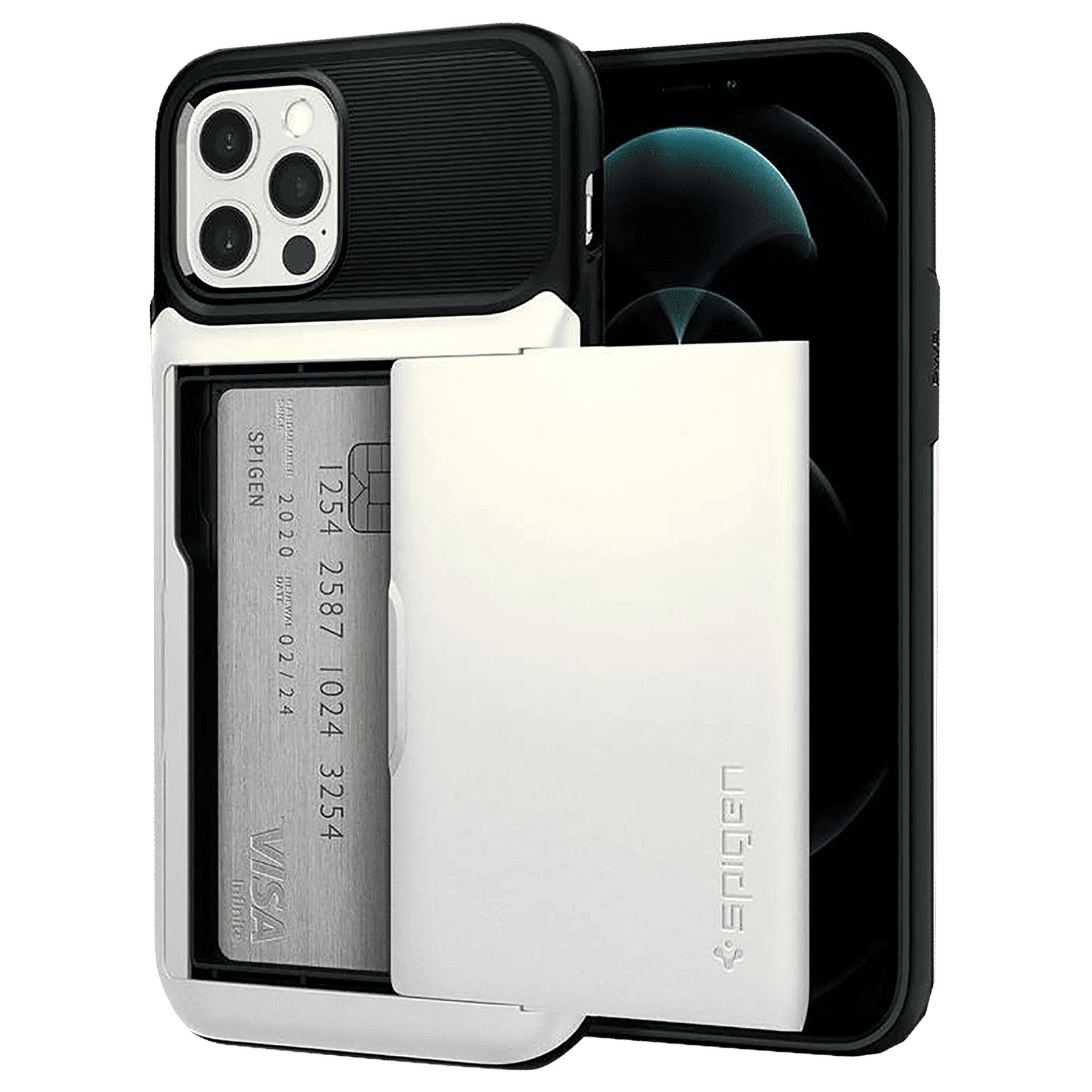 spigen Slim Armor Wallet TPU & Polycarbonate Back Cover for Apple iPhone 12, 12 Pro (Air Cushion Technology, Pearl White)_11