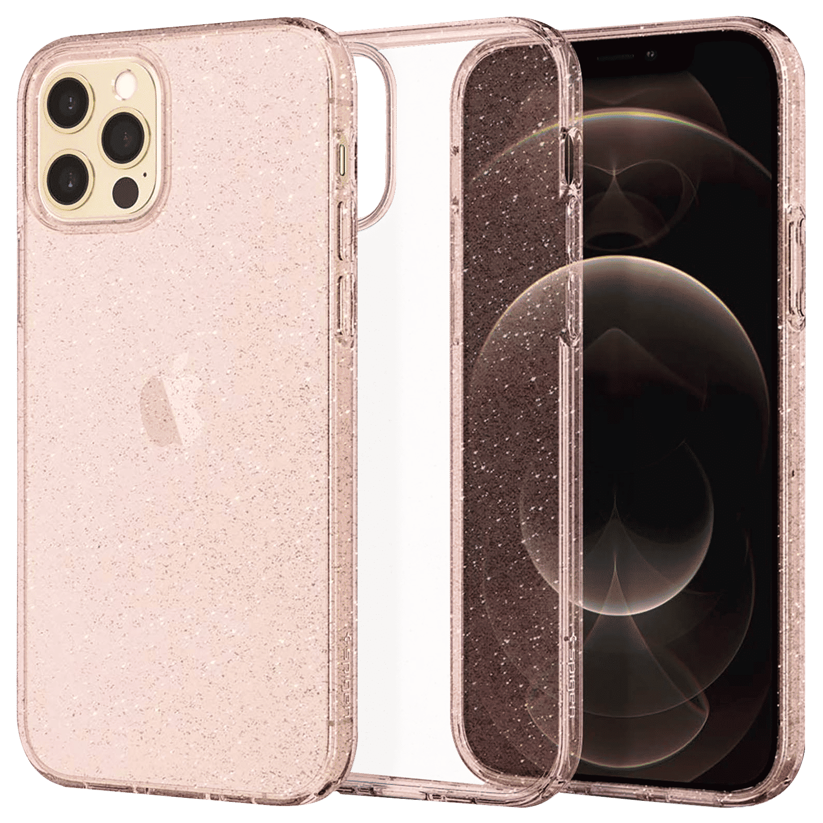 spigen Liquid Crystal Glitter TPU Back Cover for Apple iPhone 12, 12 Pro (Supports Wireless Charging, Rose Quartz)_1
