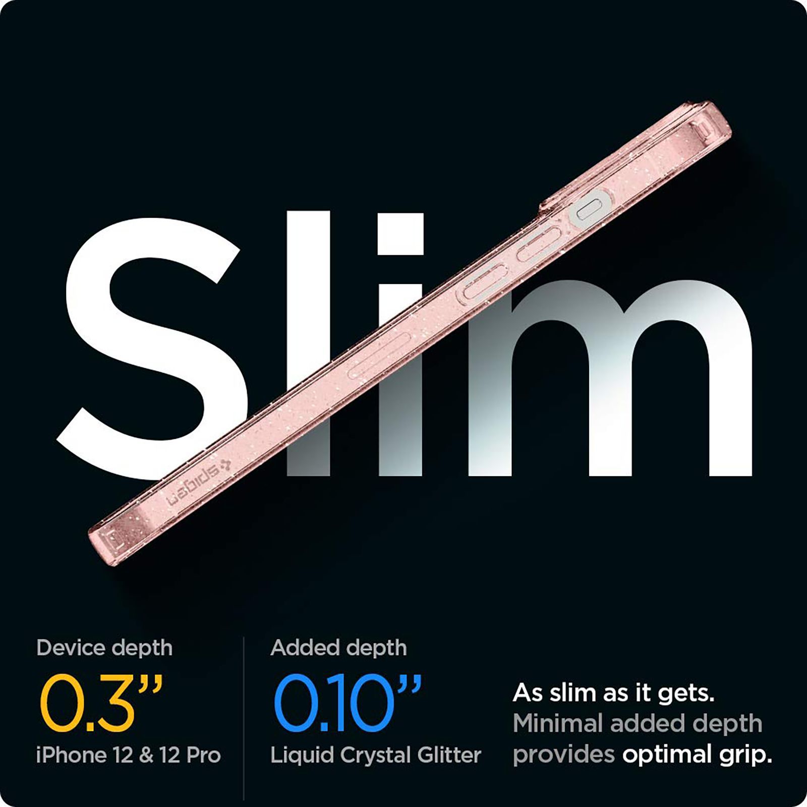 spigen Liquid Crystal Glitter TPU Back Cover for Apple iPhone 12, 12 Pro (Supports Wireless Charging, Rose Quartz)_10