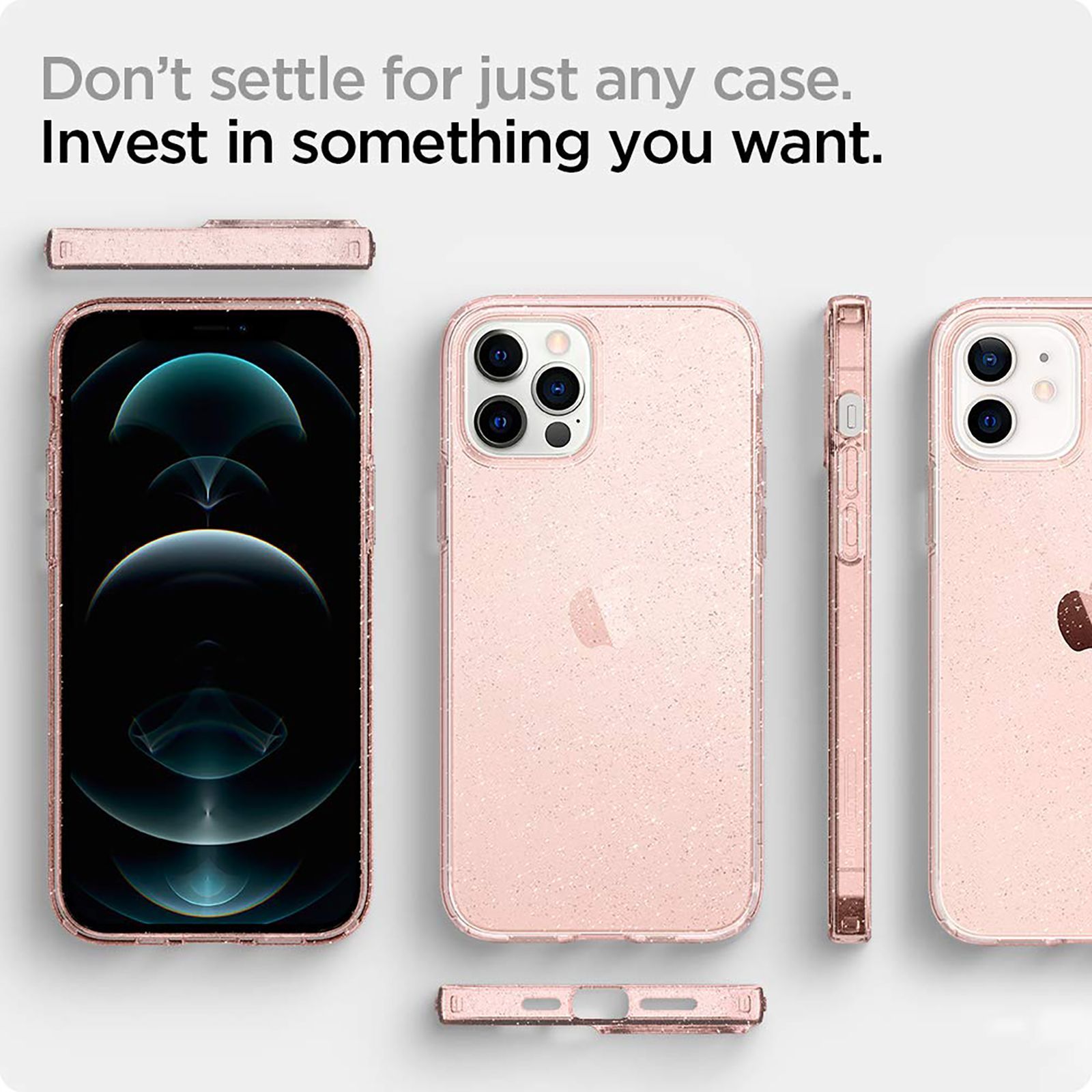 spigen Liquid Crystal Glitter TPU Back Cover for Apple iPhone 12, 12 Pro (Supports Wireless Charging, Rose Quartz)_15