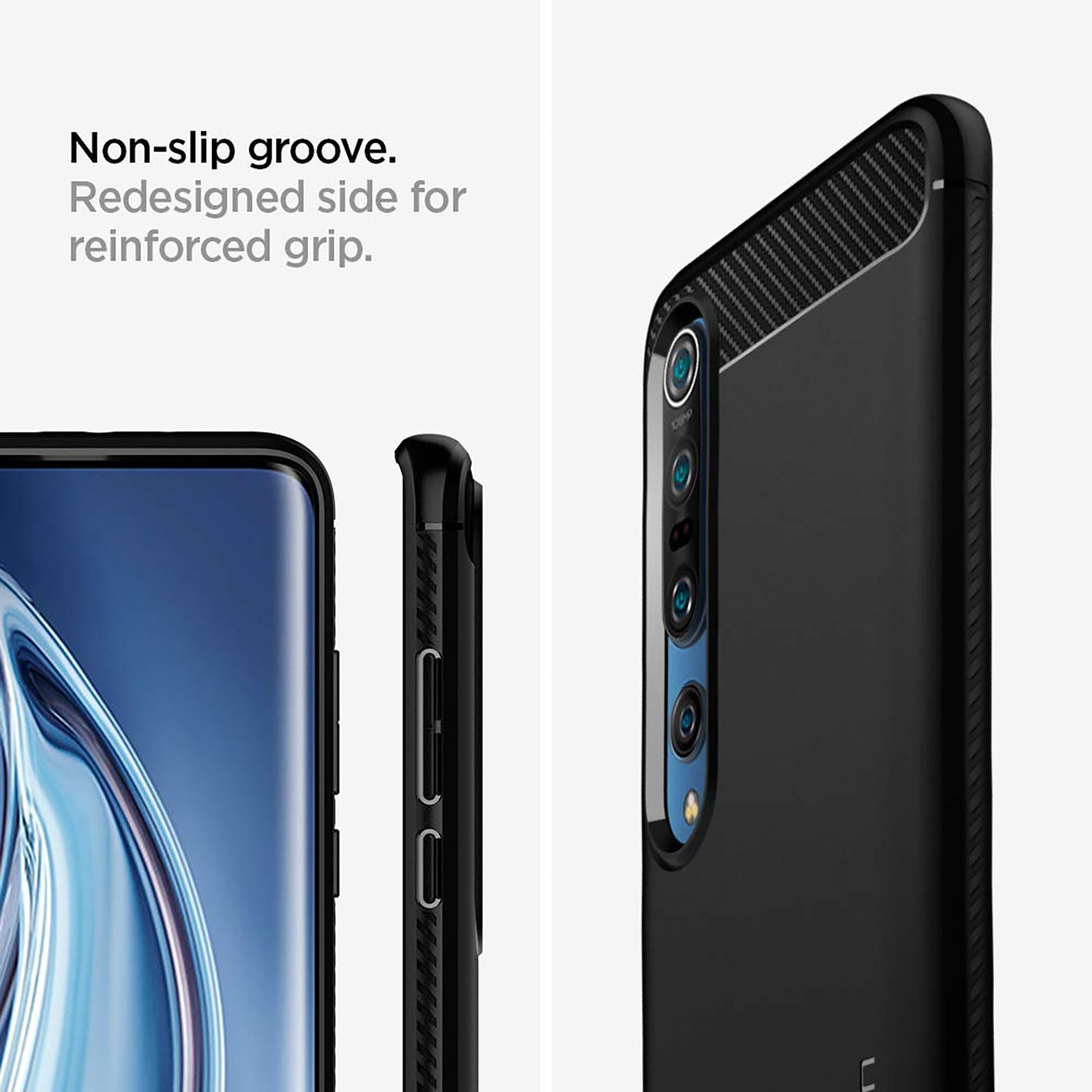 spigen Rugged Armor TPU Back Case For Mi 10/Mi 10 Pro (Air Cushion Technology, ACS00862, Matte Black)_4