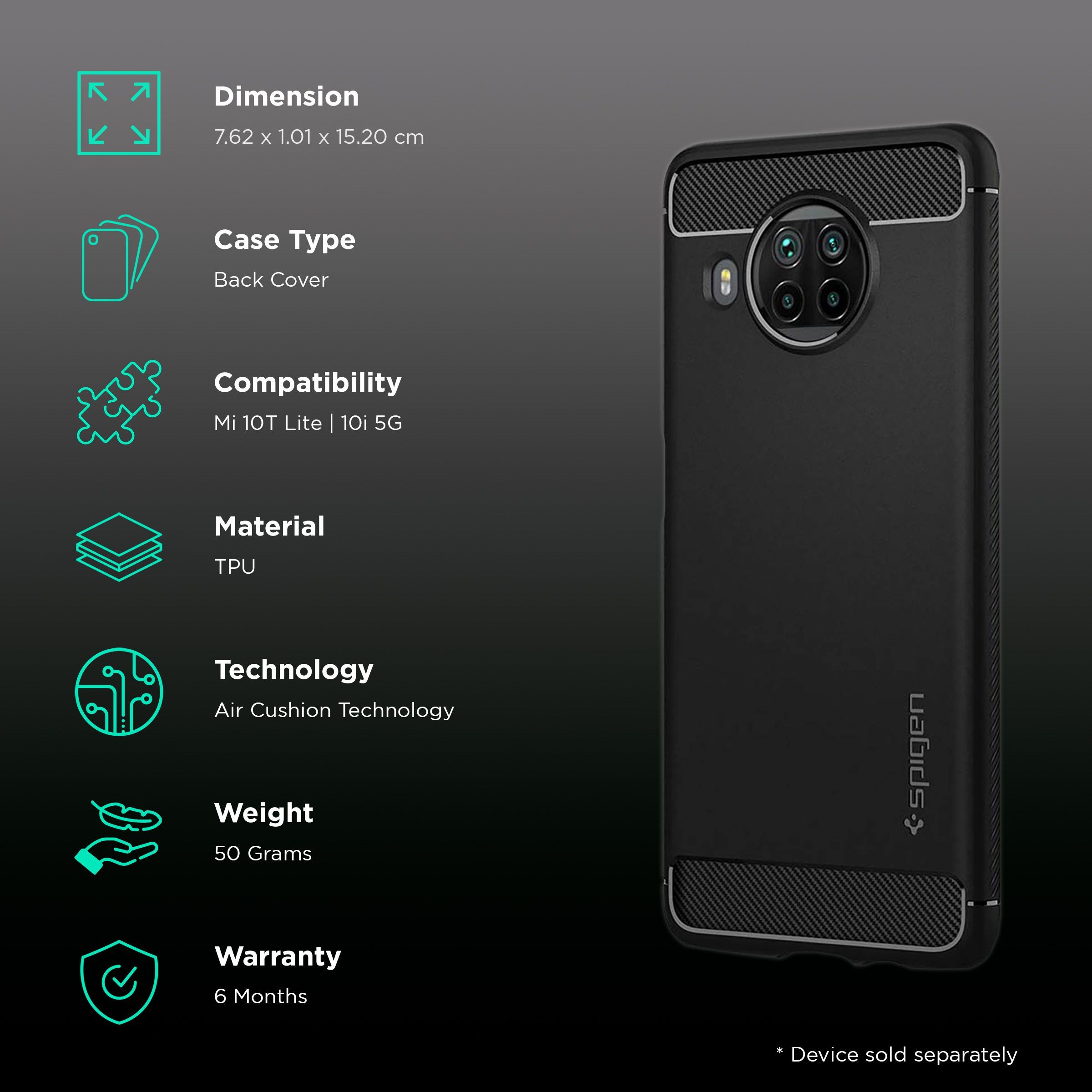 spigen Rugged Armor TPU Back Case For Mi 10T Lite/Mi 10i 5G (Air Cushion Technology, ACS02281, Matte Black)_2