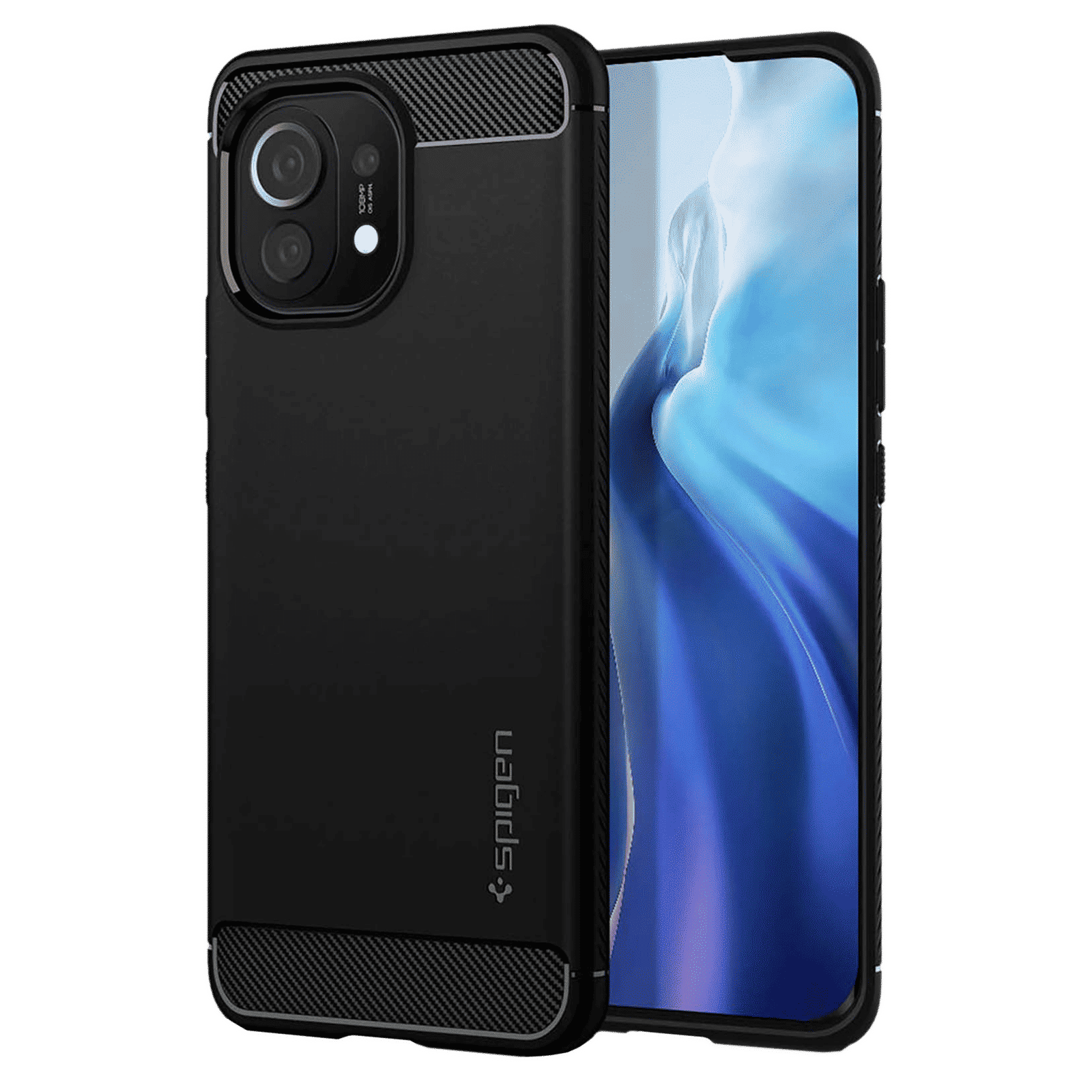 spigen Rugged Armor TPU Back Cover for Xiaomi Mi 11 (Air Cushion Technology, Matte Black)_1