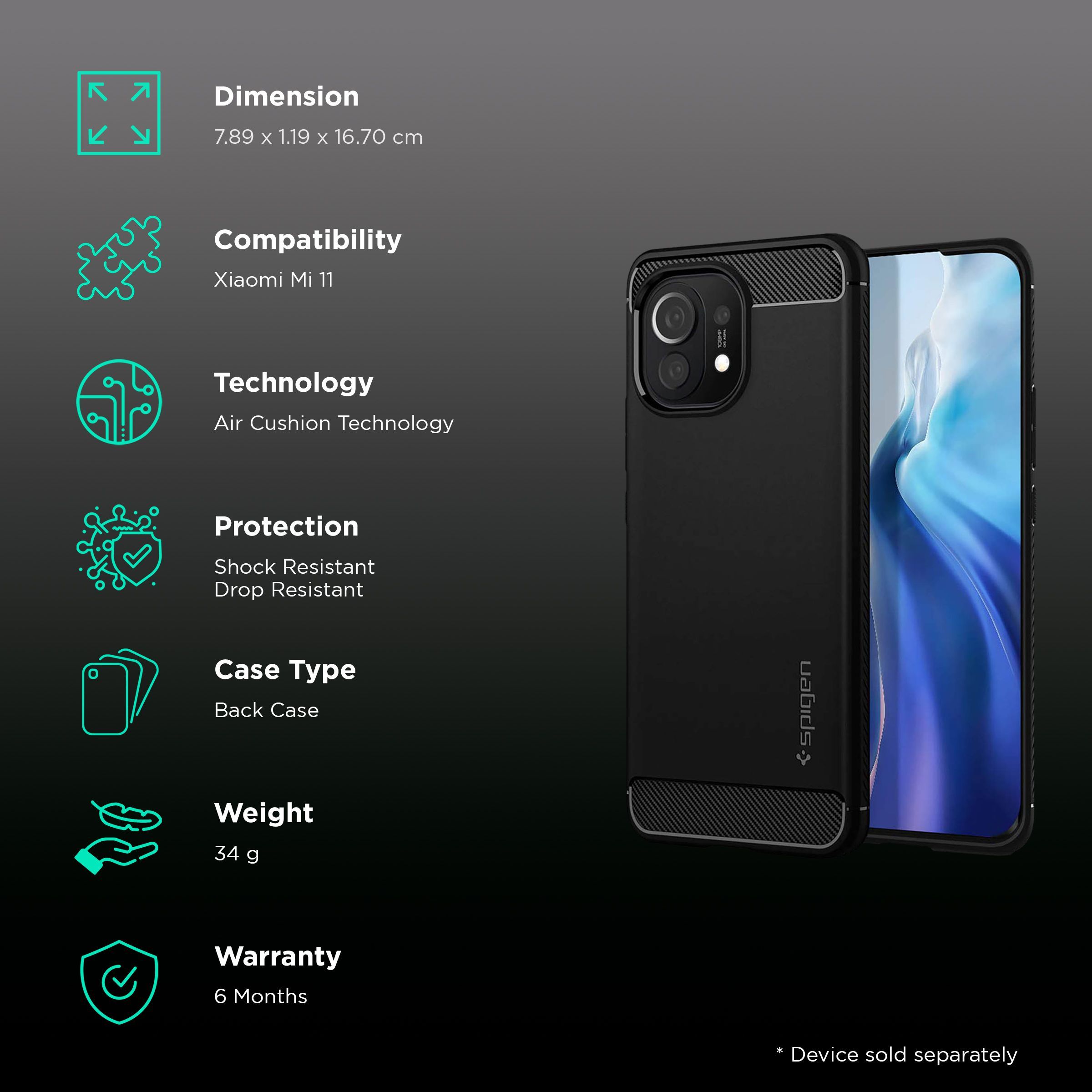 spigen Rugged Armor TPU Back Cover for Xiaomi Mi 11 (Air Cushion Technology, Matte Black)_2