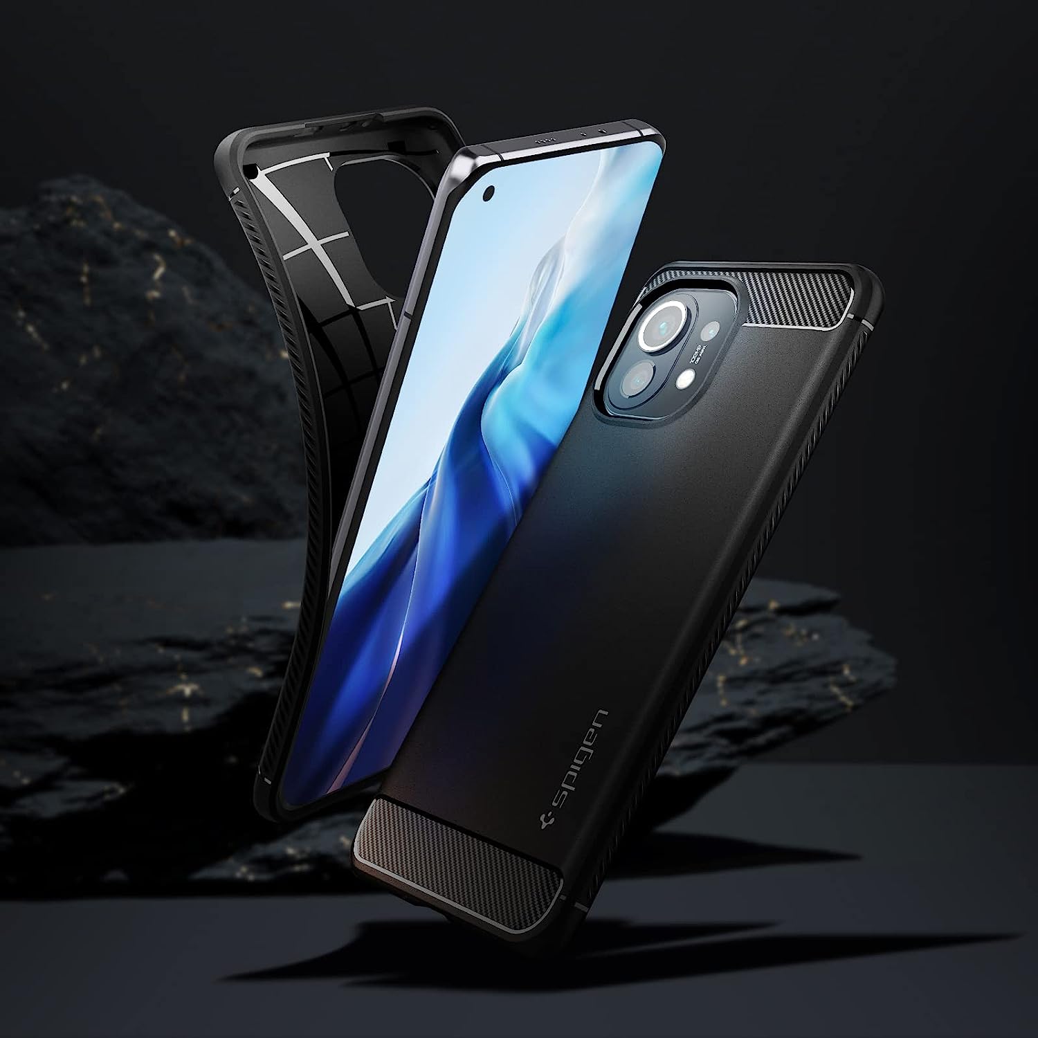 spigen Rugged Armor TPU Back Cover for Xiaomi Mi 11 (Air Cushion Technology, Matte Black)_5