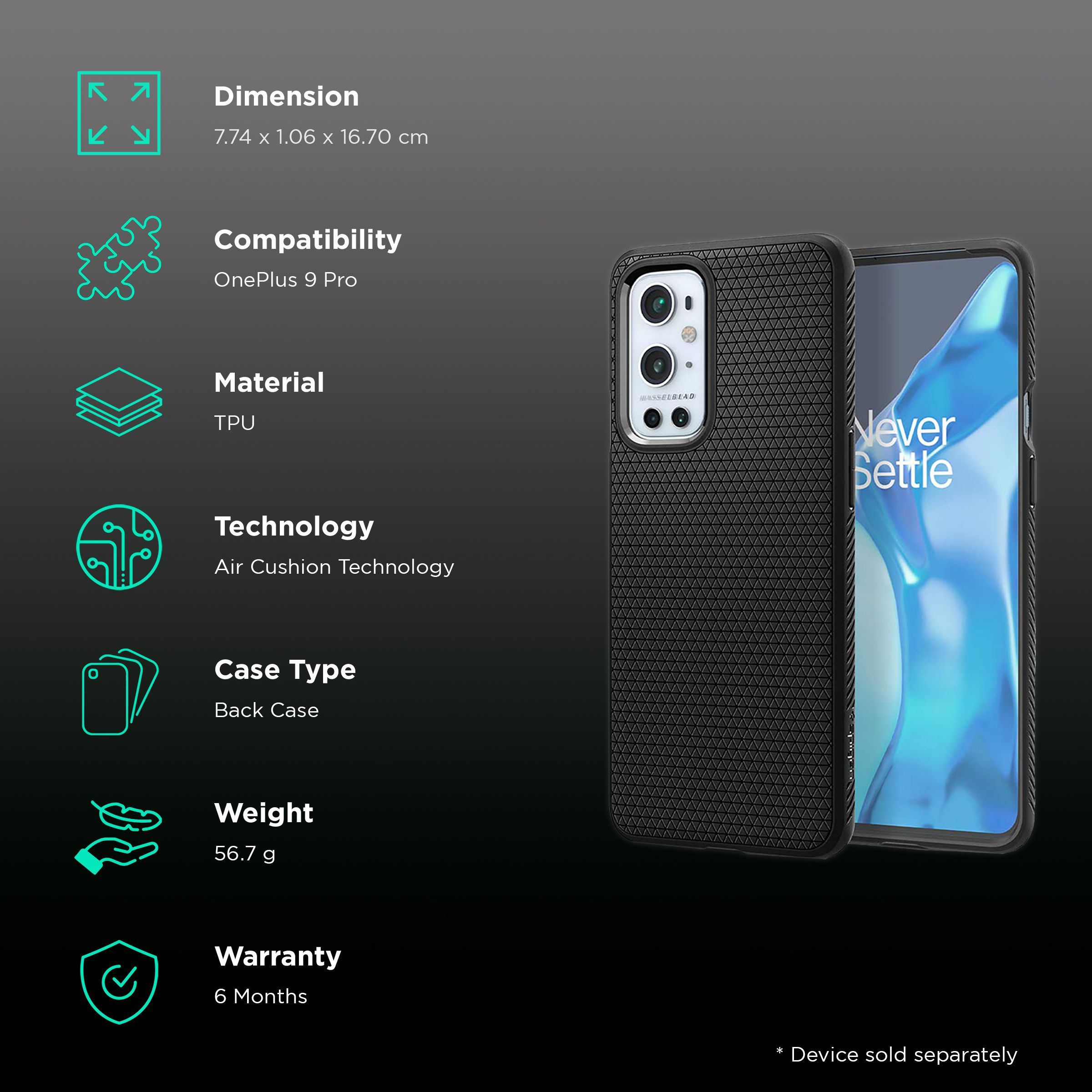 spigen Liquid Air TPU Back Cover for OnePlus 9 Pro 5G (Air Cushion Technology, Matte Black)_2