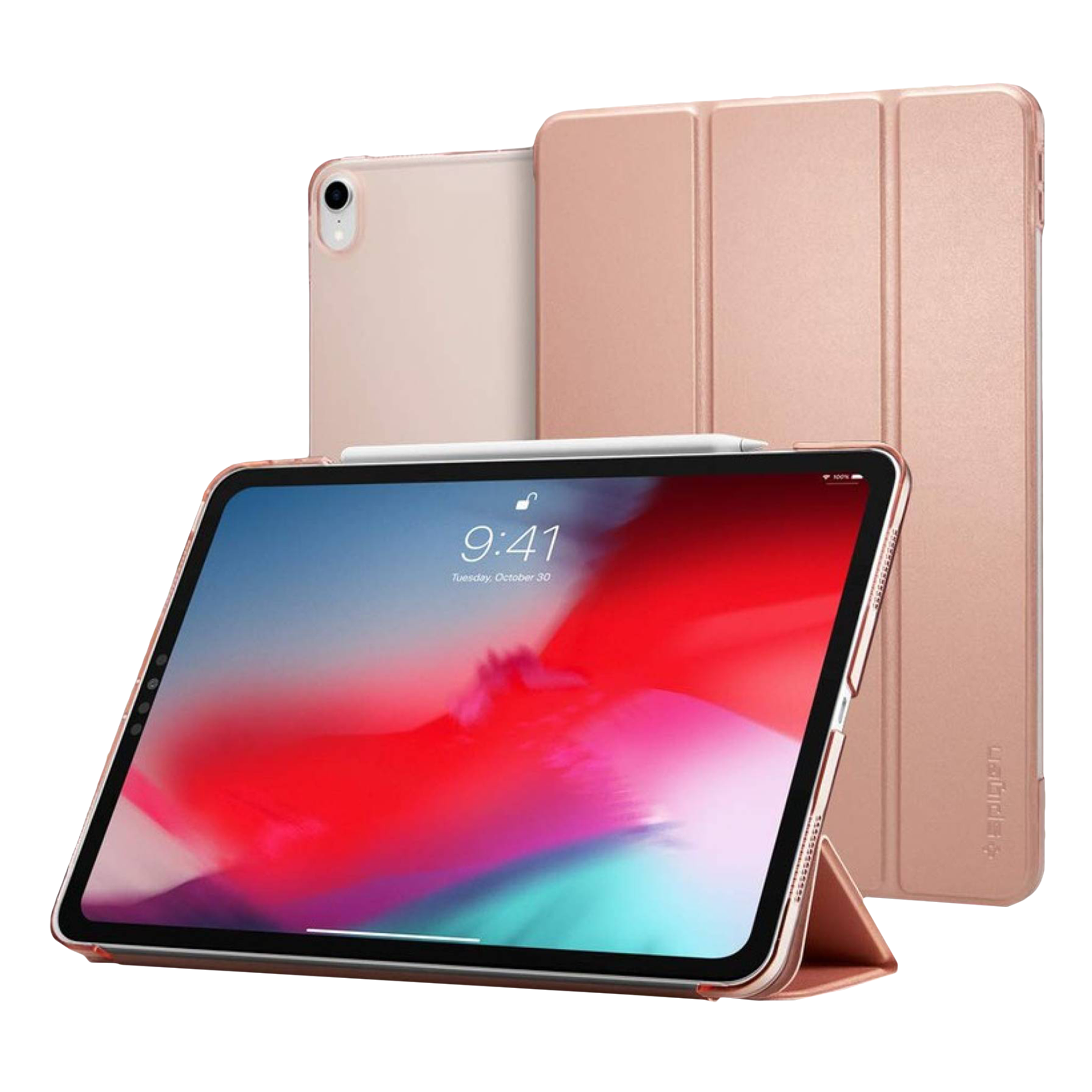 spigen Smart Fold Polycarbonate, Rubber Flip Cover for Apple iPad Pro 11 Inch (Wireless Charging Compatible, Rose Gold)_1