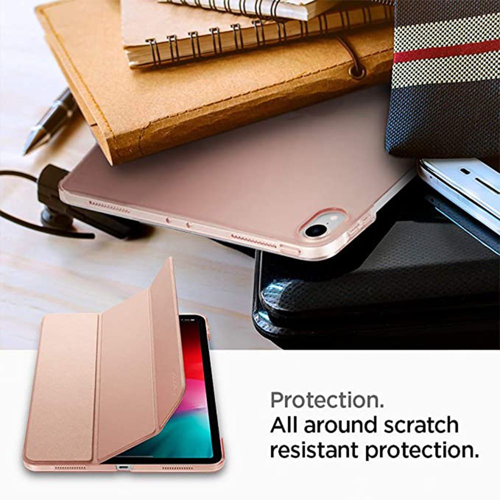 spigen Smart Fold Polycarbonate, Rubber Flip Cover for Apple iPad Pro 11 Inch (Wireless Charging Compatible, Rose Gold)_3