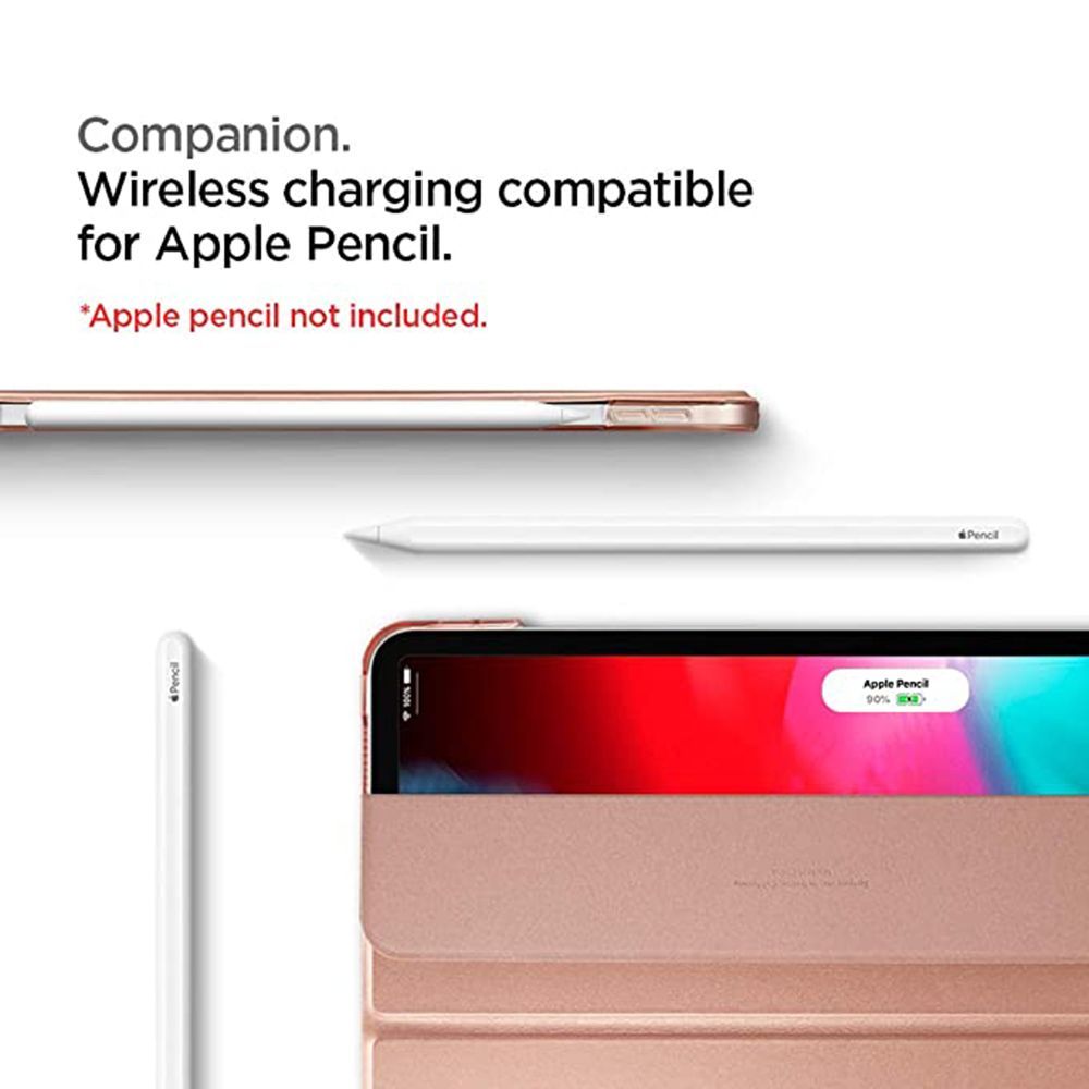 spigen Smart Fold Polycarbonate, Rubber Flip Cover for Apple iPad Pro 11 Inch (Wireless Charging Compatible, Rose Gold)_4