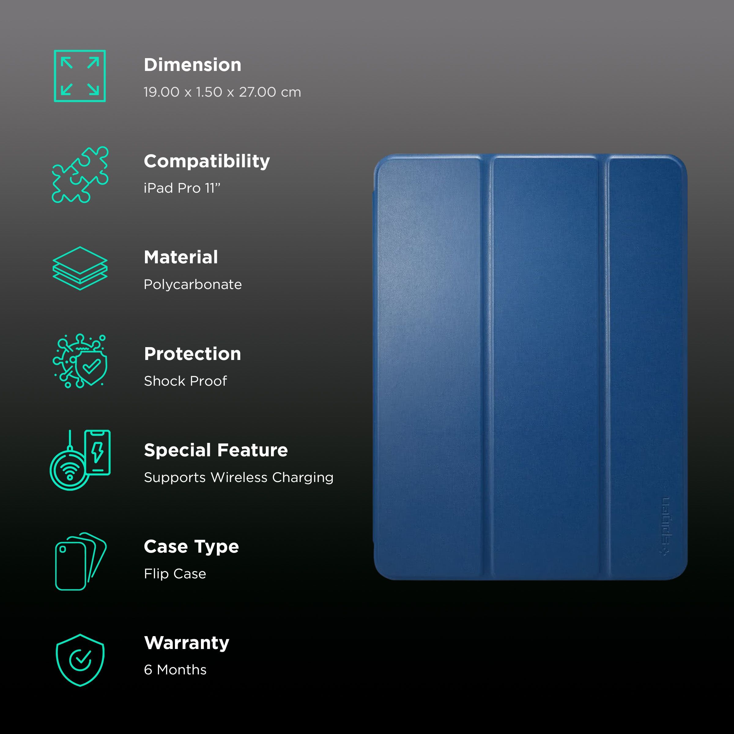 spigen Plastic, Polycarbonate & Polyurethane Leather Flip Cover for Apple iPad Pro 11 Inch (Wireless Charging Compatible, Blue)_2