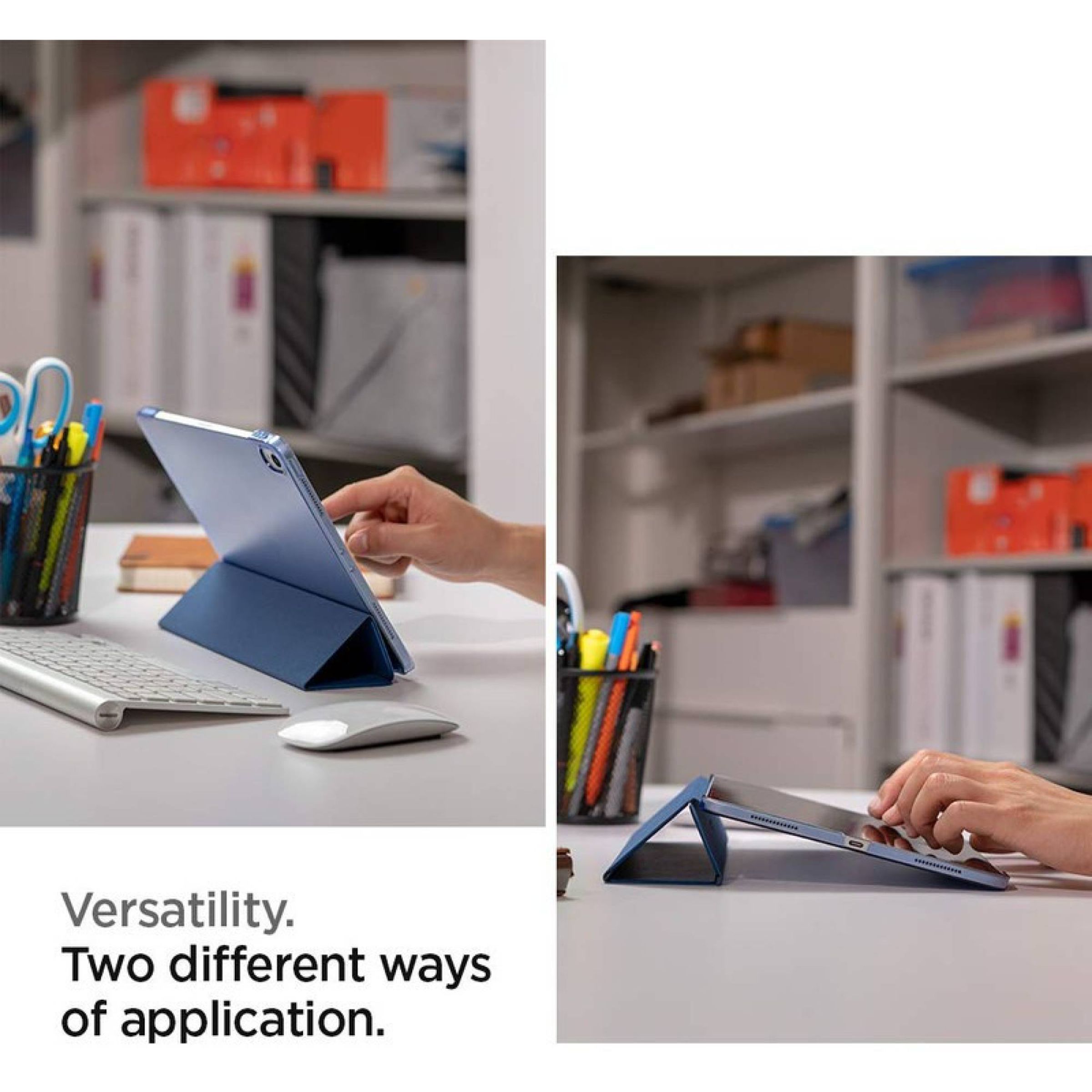 spigen Plastic, Polycarbonate & Polyurethane Leather Flip Cover for Apple iPad Pro 11 Inch (Wireless Charging Compatible, Blue)_7