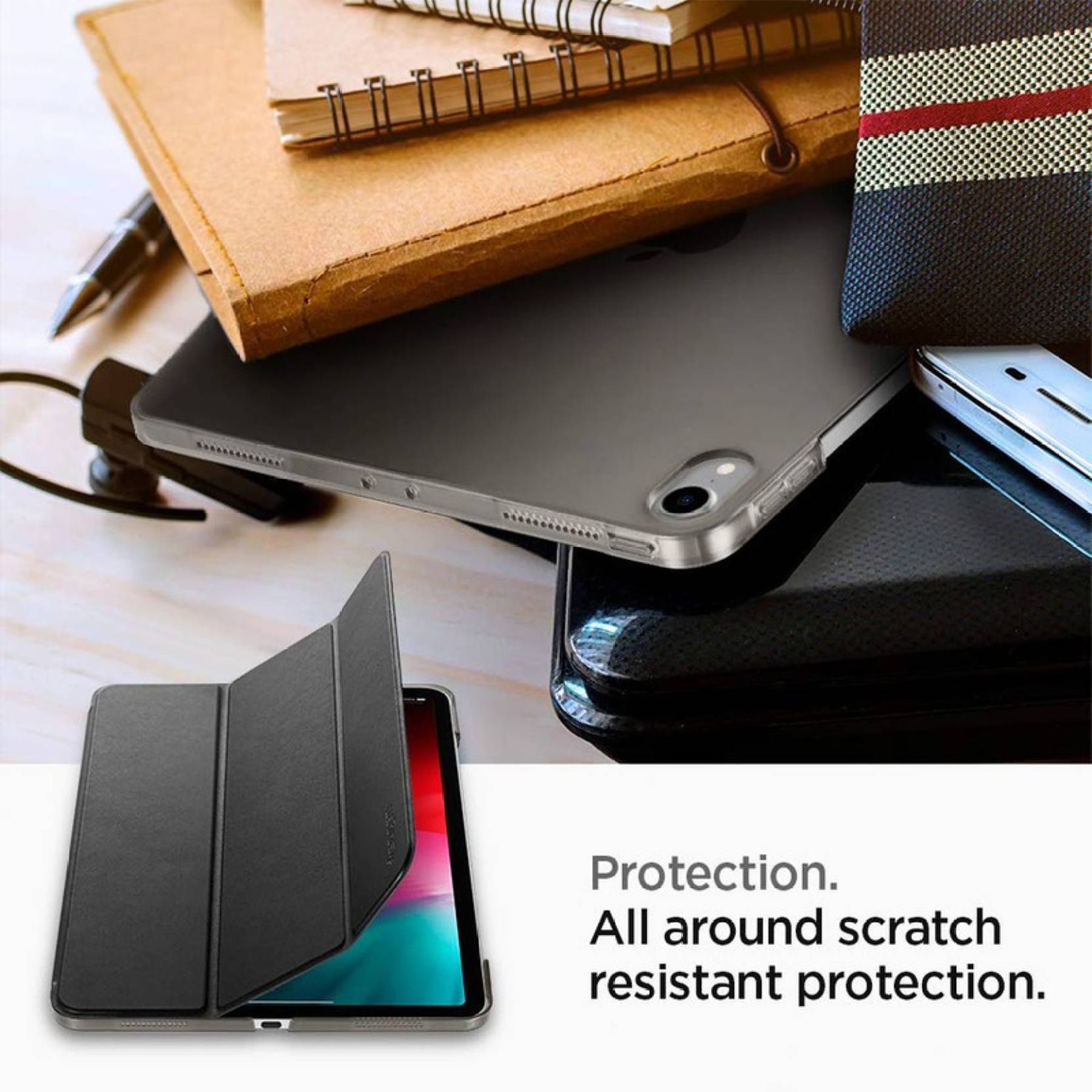 spigen Smart Fold Polycarbonate, Polyurethane Leather Flip Cover for Apple iPad Pro 11 Inch (Wireless Charging Compatible, Black)_7