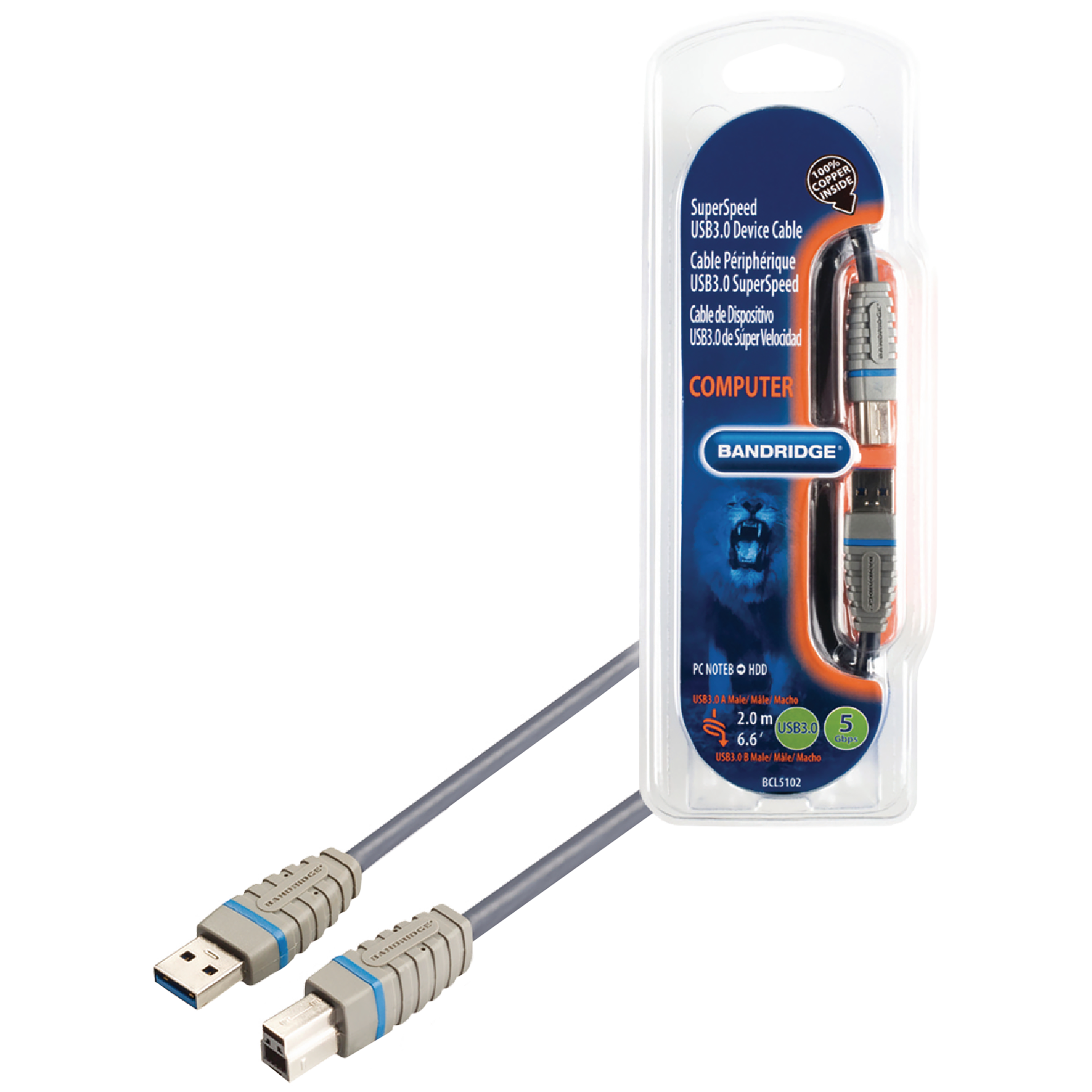Bandridge Type A to Type B 6.5 Feet (2M) Cable (5 Gbps Transfer Speed, Blue)_1