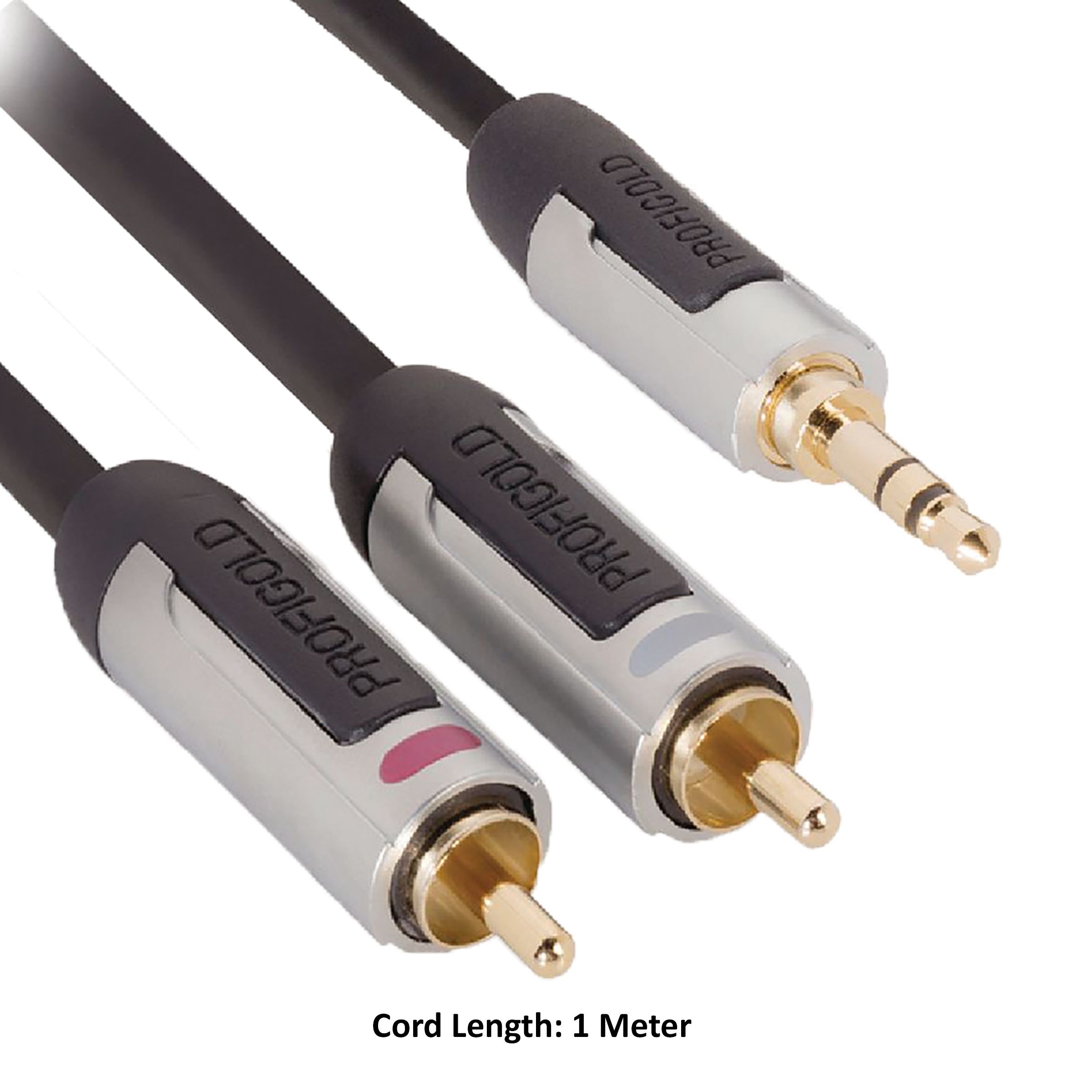 PROFIGOLD PROA3401 PVC 1 Meter 3.5mm Stereo to RCA Audio Cable (IAT Technology, Anthracite)_7
