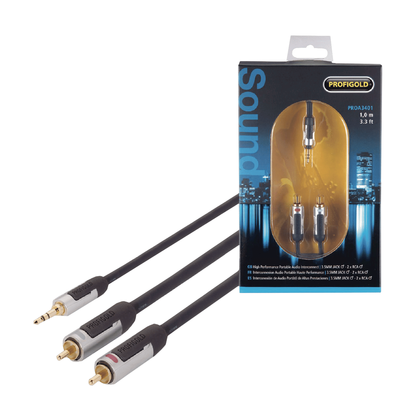 PROFIGOLD PROA3401 PVC 1 Meter 3.5mm Stereo to RCA Audio Cable (IAT Technology, Anthracite)_6