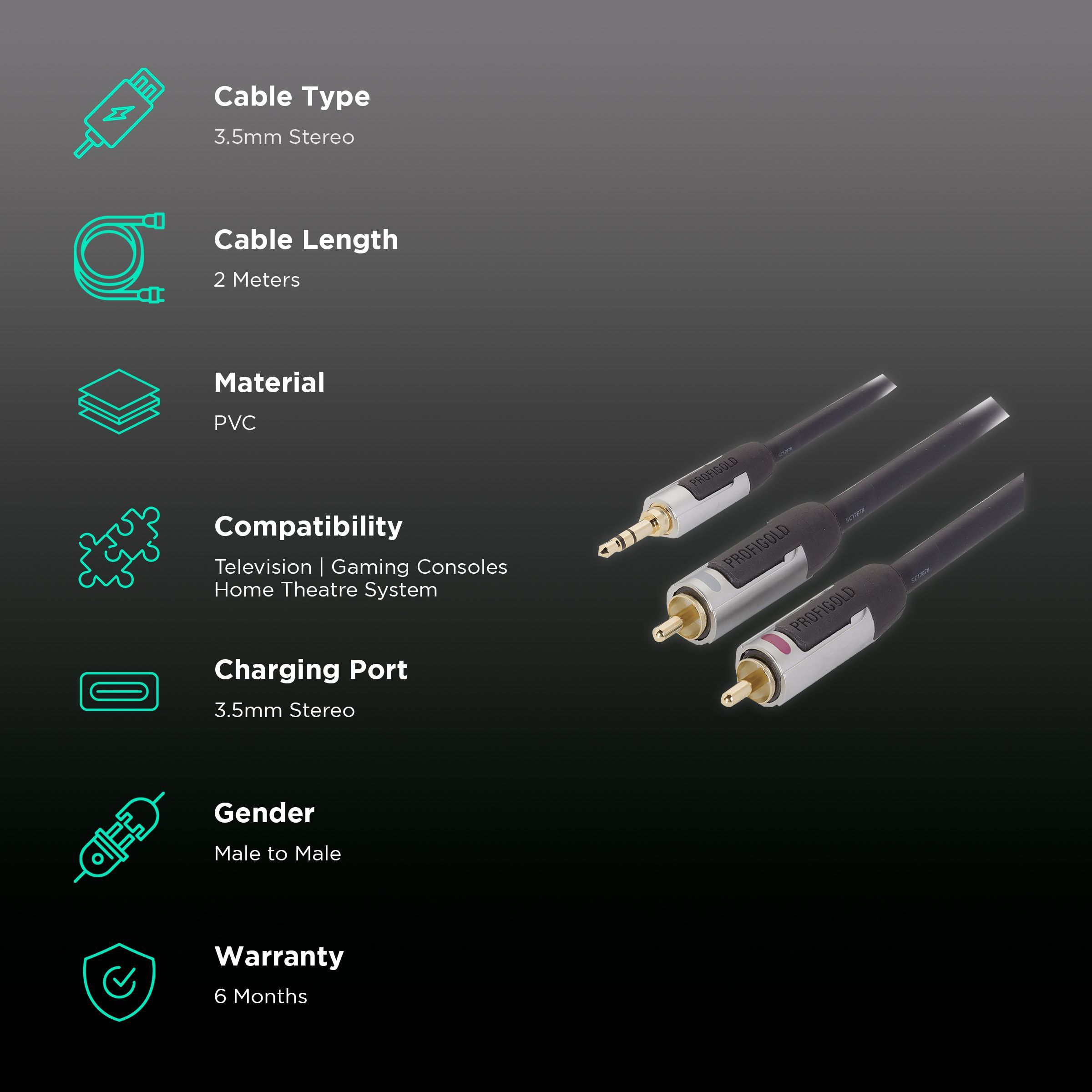 PROFIGOLD PROA3402 3.5mm Stereo to RCA 2 Meter Audio Cable (IAT Technology, Anthracite)_2