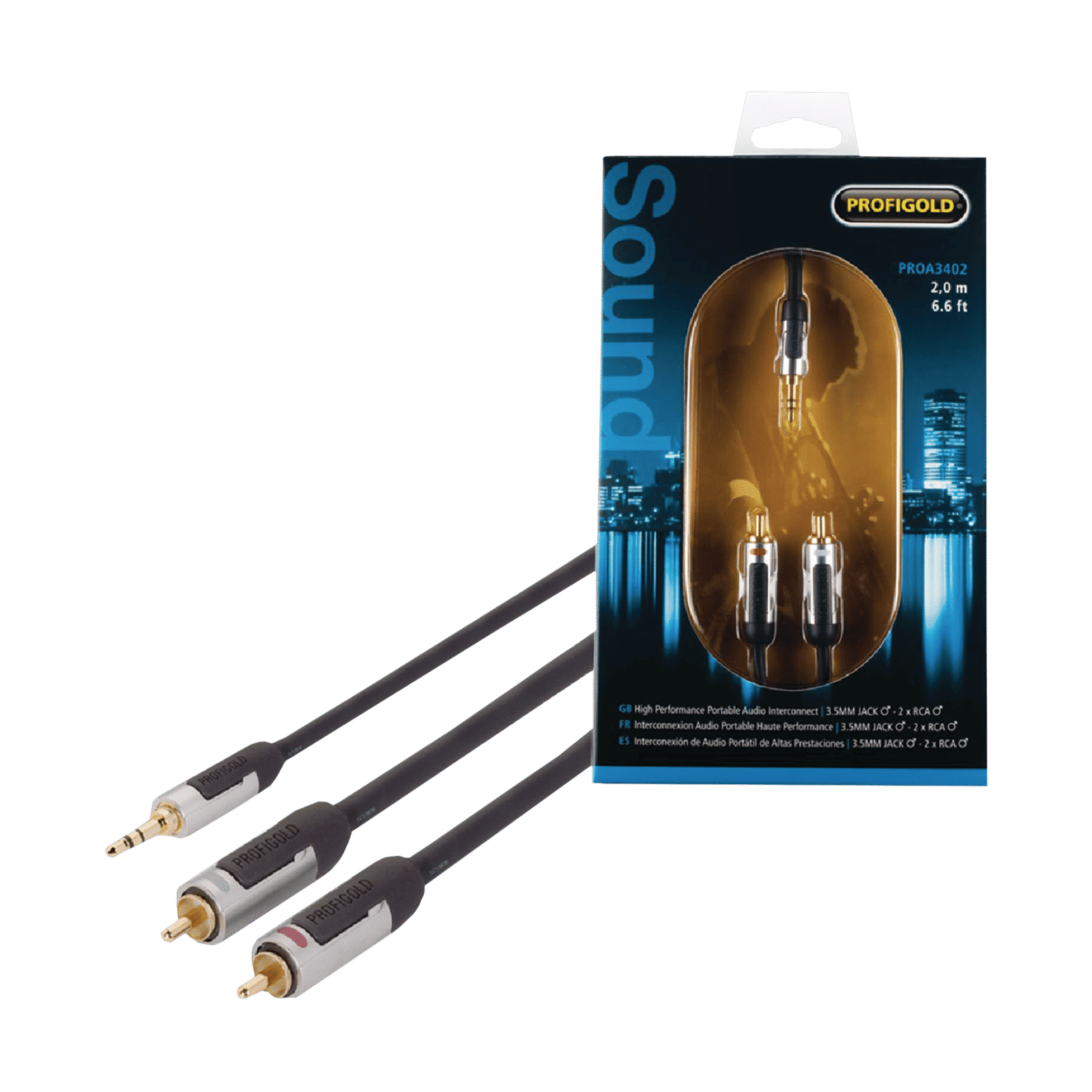 PROFIGOLD PROA3402 3.5mm Stereo to RCA 2 Meter Audio Cable (IAT Technology, Anthracite)_4