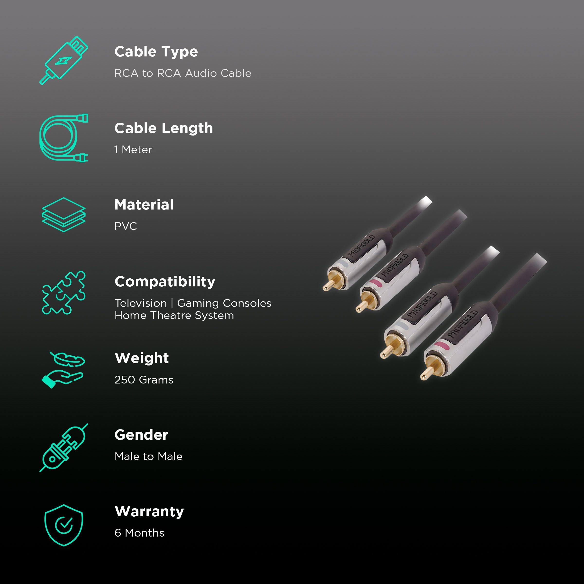 PROFIGOLD PROA4201 PVC 1 Meter RCA to RCA Audio Cable (Multiple Cable Shielding, Anthracite)_2