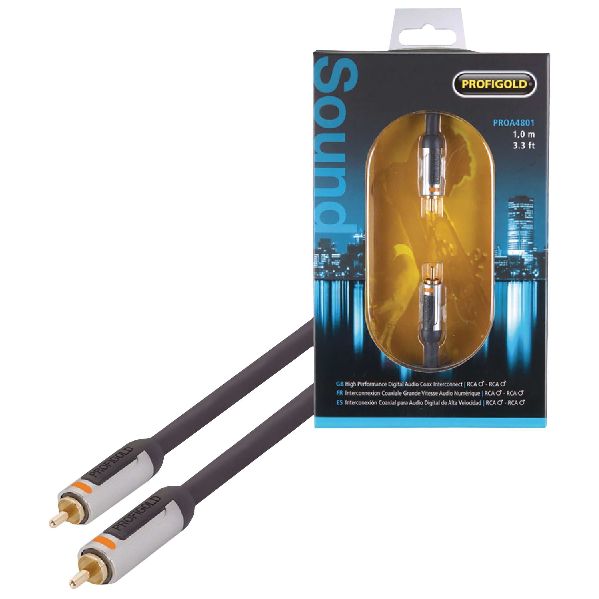 PROFIGOLD PROA4801 RCA to RCA 1 Meter Audio Cable (Colour Coded Plugs, Anthracite)_8