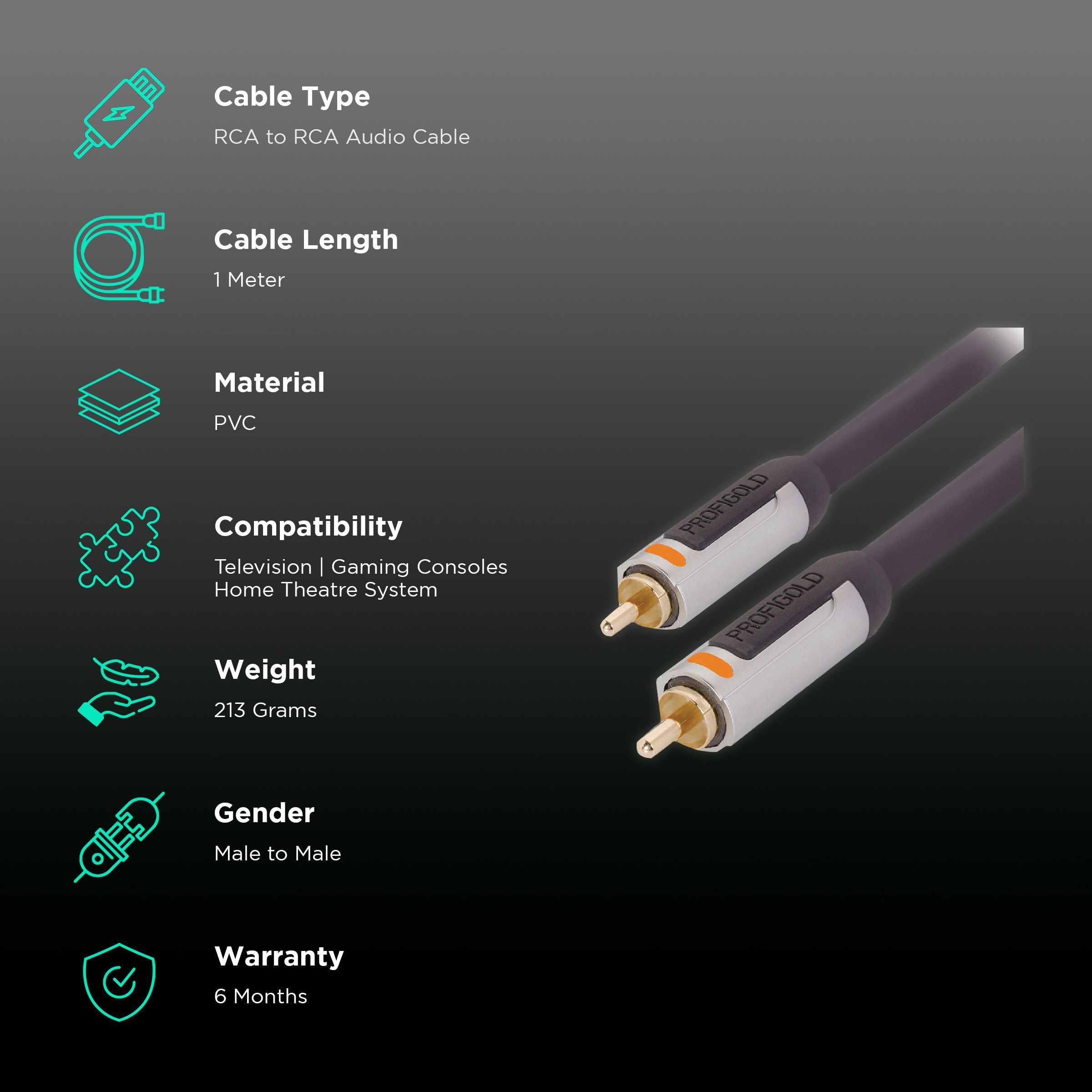 PROFIGOLD PROA4801 RCA to RCA 1 Meter Audio Cable (Colour Coded Plugs, Anthracite)_2