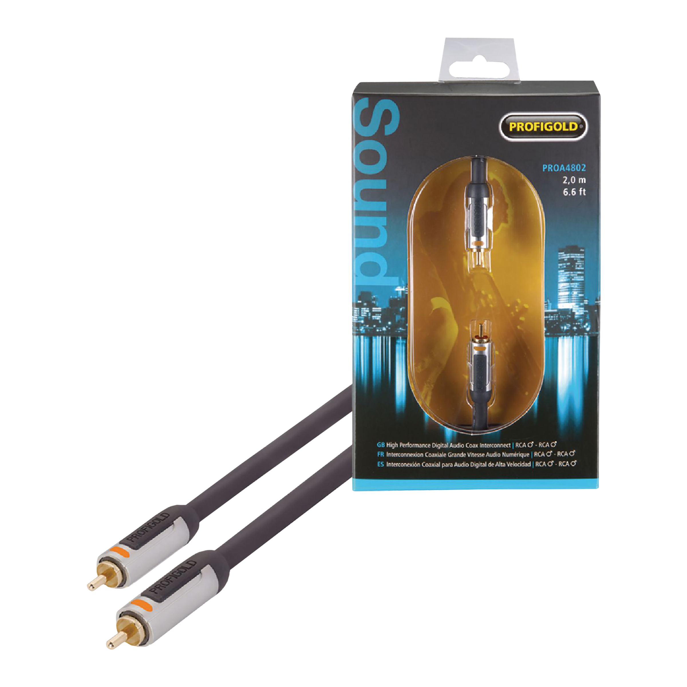 PROFIGOLD PROA4802 RCA to RCA 2 Meter Audio Cable (Colour Coded Plugs, Anthracite)_4