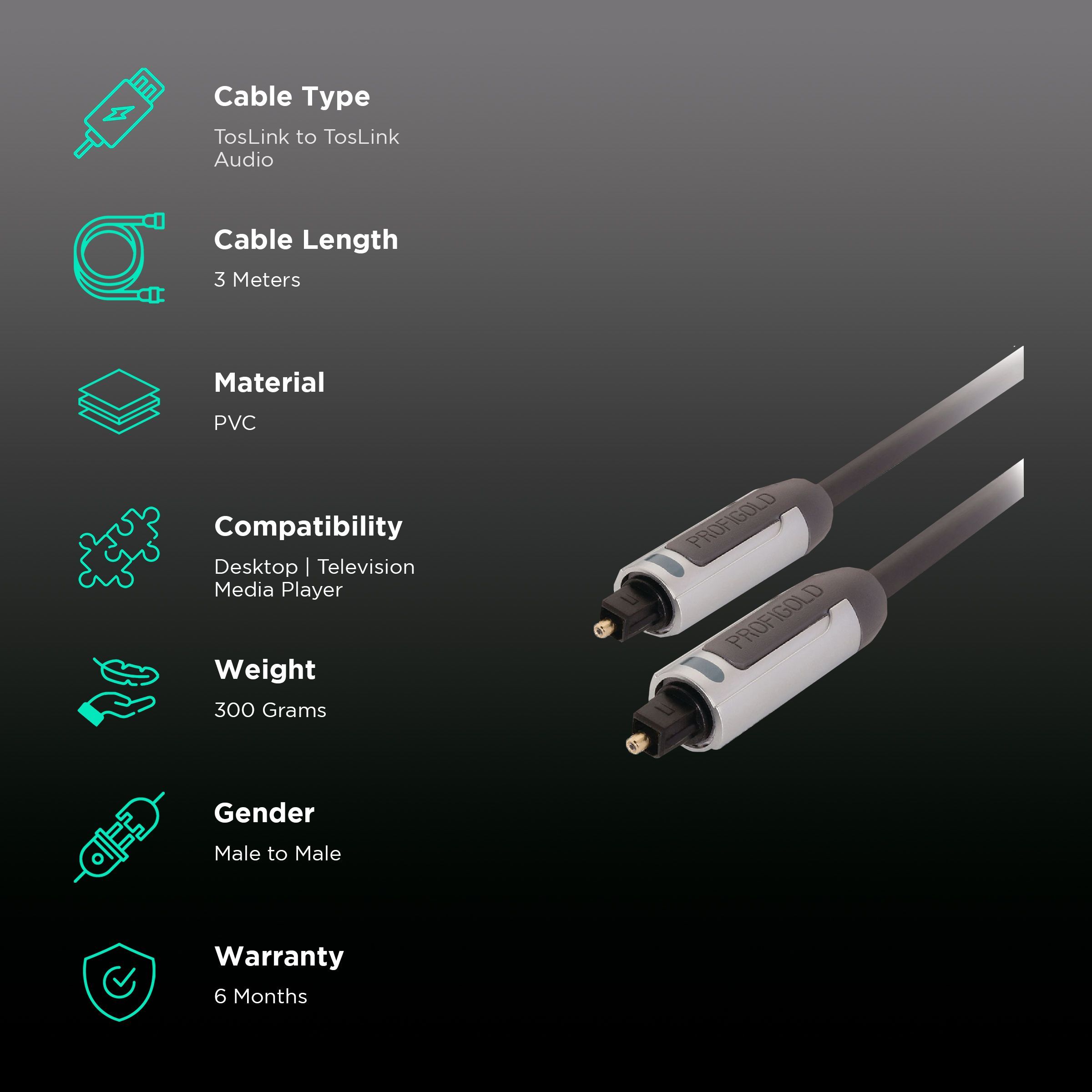 PROFIGOLD PROA5603 PVC 3 Meter TosLink to TosLink Audio Cable (Optimised Optical Fibre, Anthracite)_2