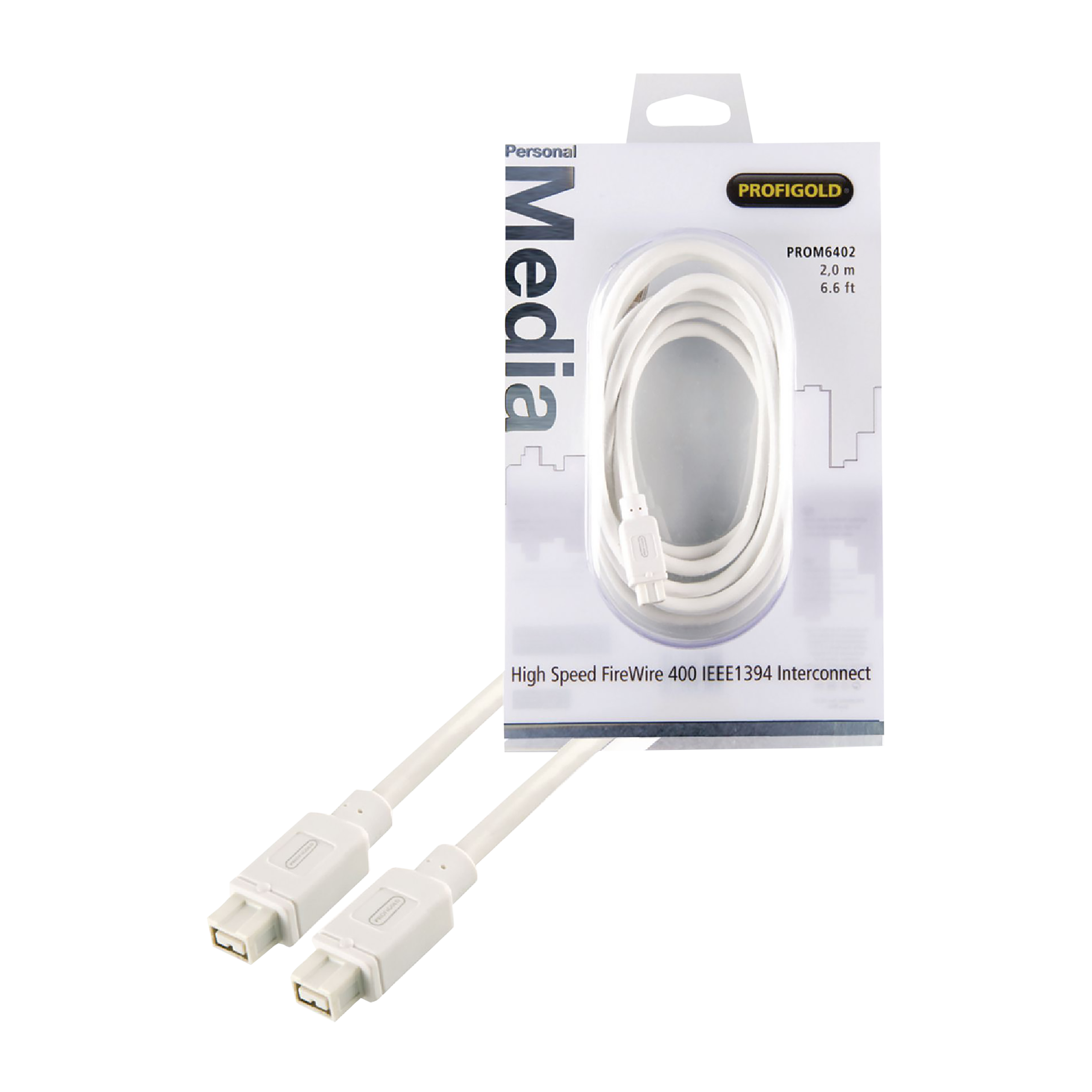 PROFIGOLD PROM6402 PVC 2 Meter 6 Pin to 9 Pin Data Transfer FireWire Cable (Oxygen Free Copper , White)_1
